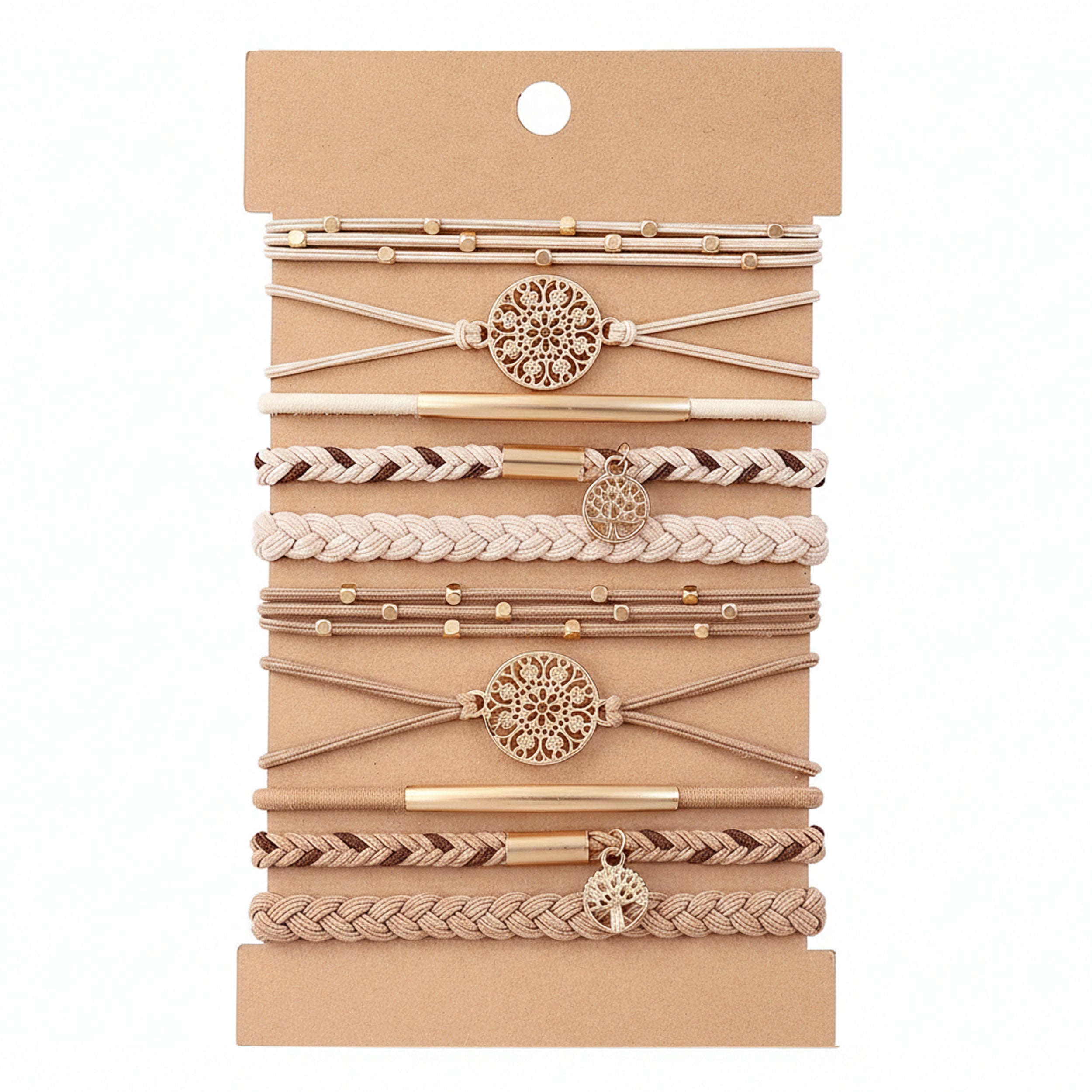 Anna-Kaci 10PCs Hair Ties Bracelet for Women 5 Styles Soft Braided Boho Hair Bands Elastic Hair Accessories