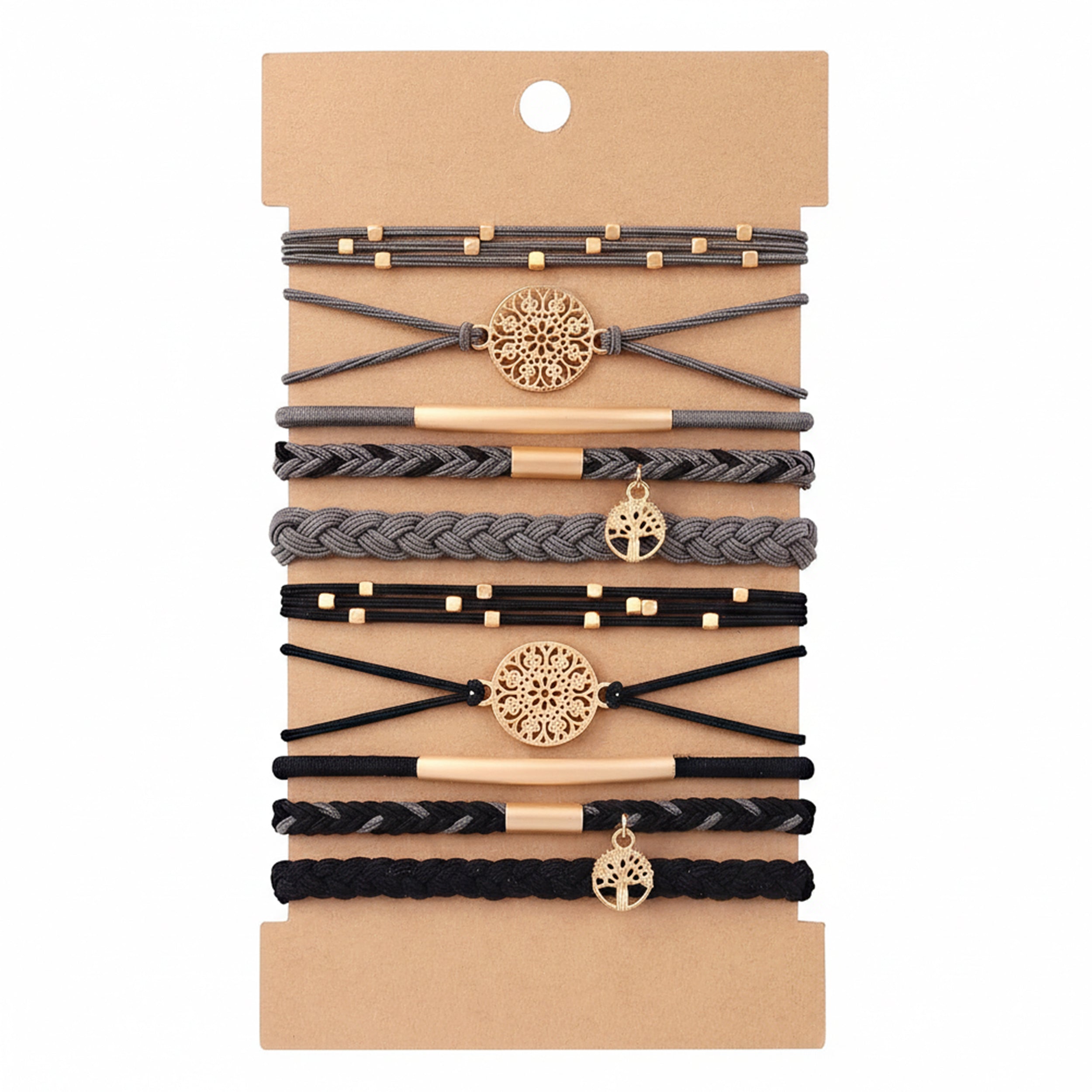 Anna-Kaci 10PCs Hair Ties Bracelet for Women 5 Styles Soft Braided Boho Hair Bands Elastic Hair Accessories