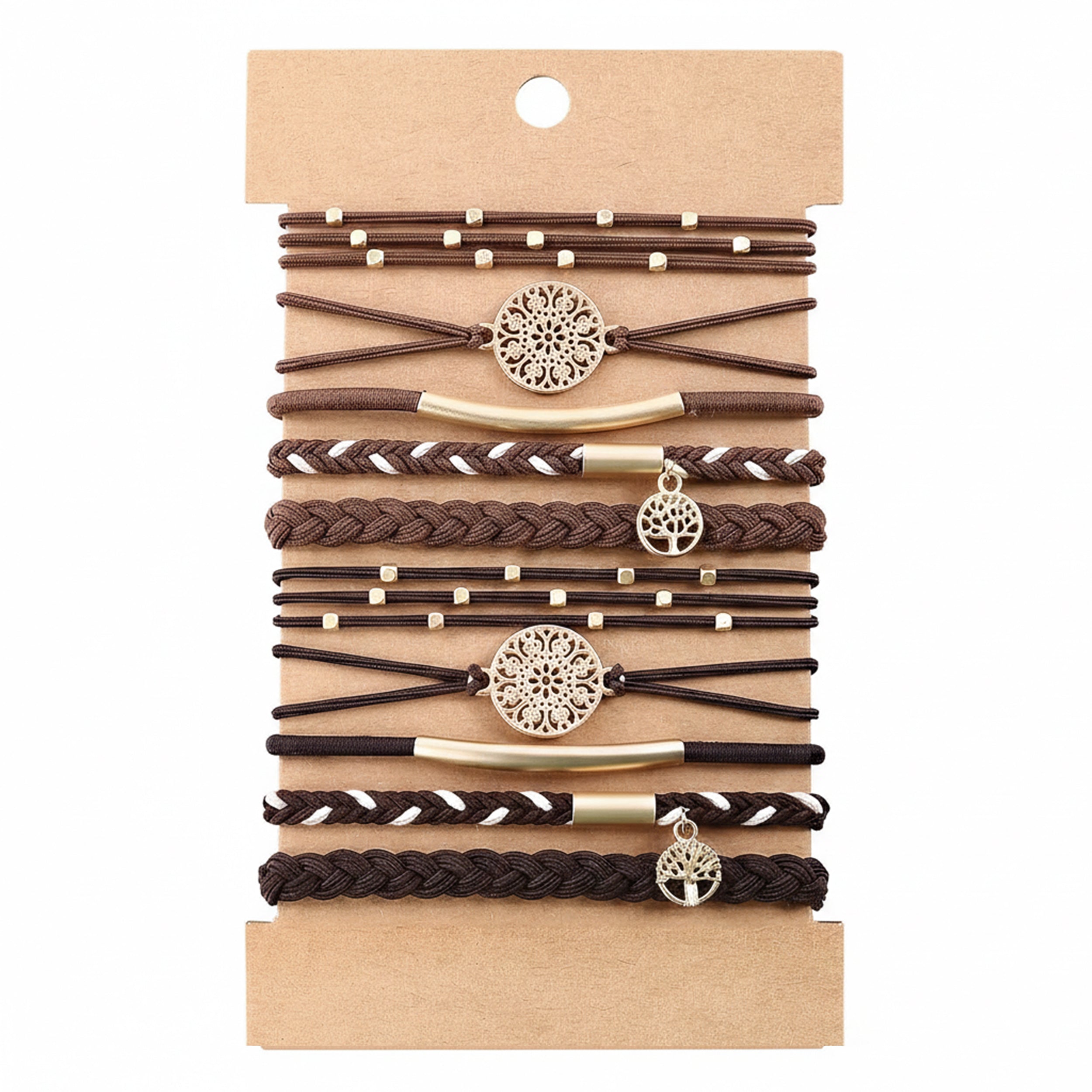 Anna-Kaci 10PCs Hair Ties Bracelet for Women 5 Styles Soft Braided Boho Hair Bands Elastic Hair Accessories