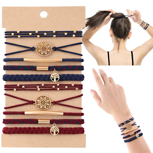 Anna-Kaci 10PCs Hair Ties Bracelet for Women 5 Styles Soft Braided Boho Hair Bands Elastic Hair Accessories