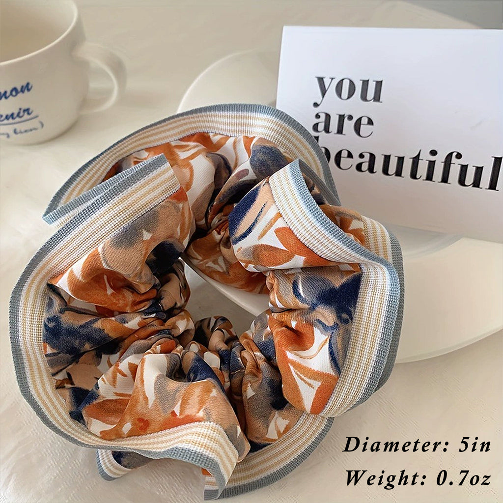 Anna-Kaci Retro Boho Oil Painting Hair Bands Ties Large Floral Scrunchies Elastic Hair Accessories for Women