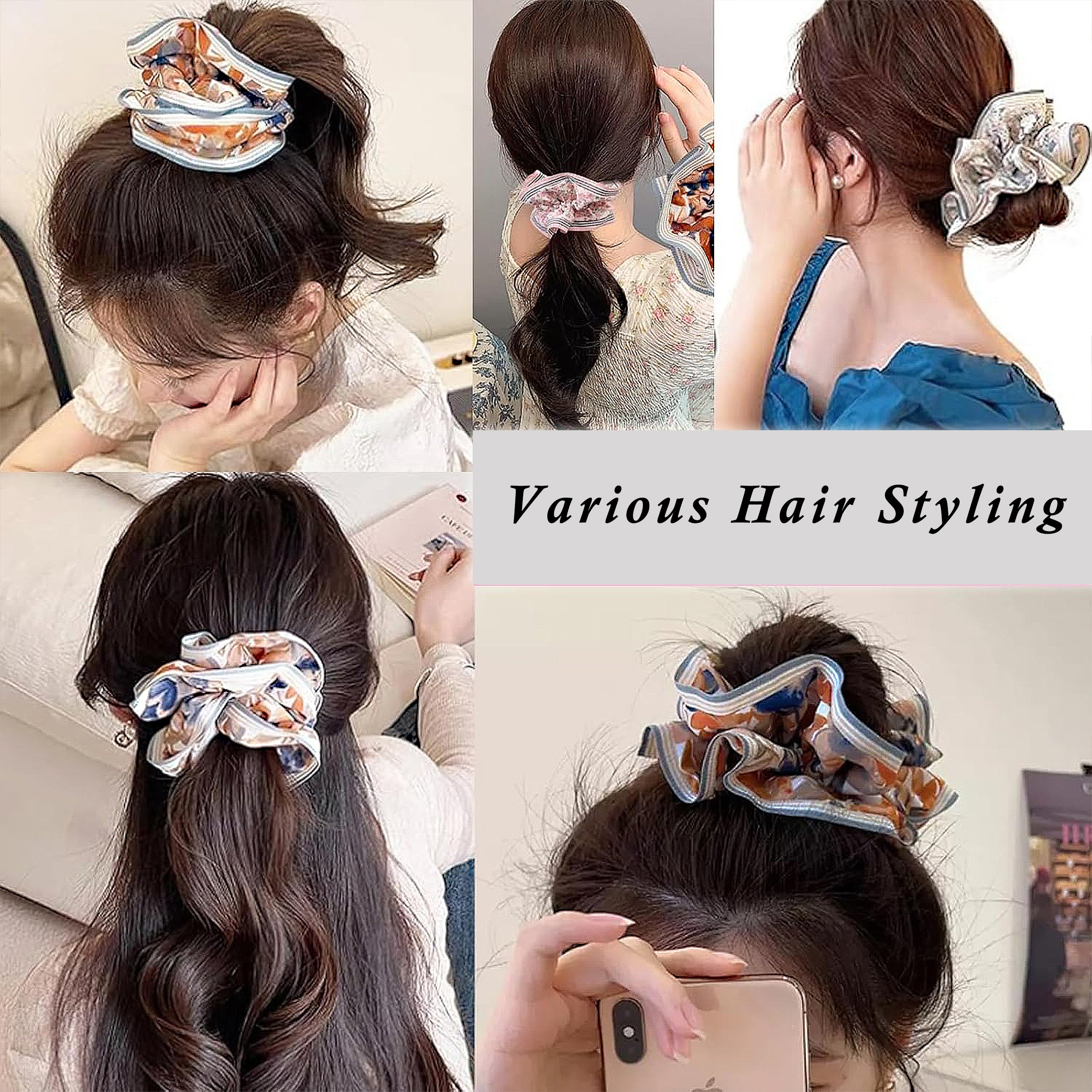Anna-Kaci Retro Boho Oil Painting Hair Bands Ties Large Floral Scrunchies Elastic Hair Accessories for Women