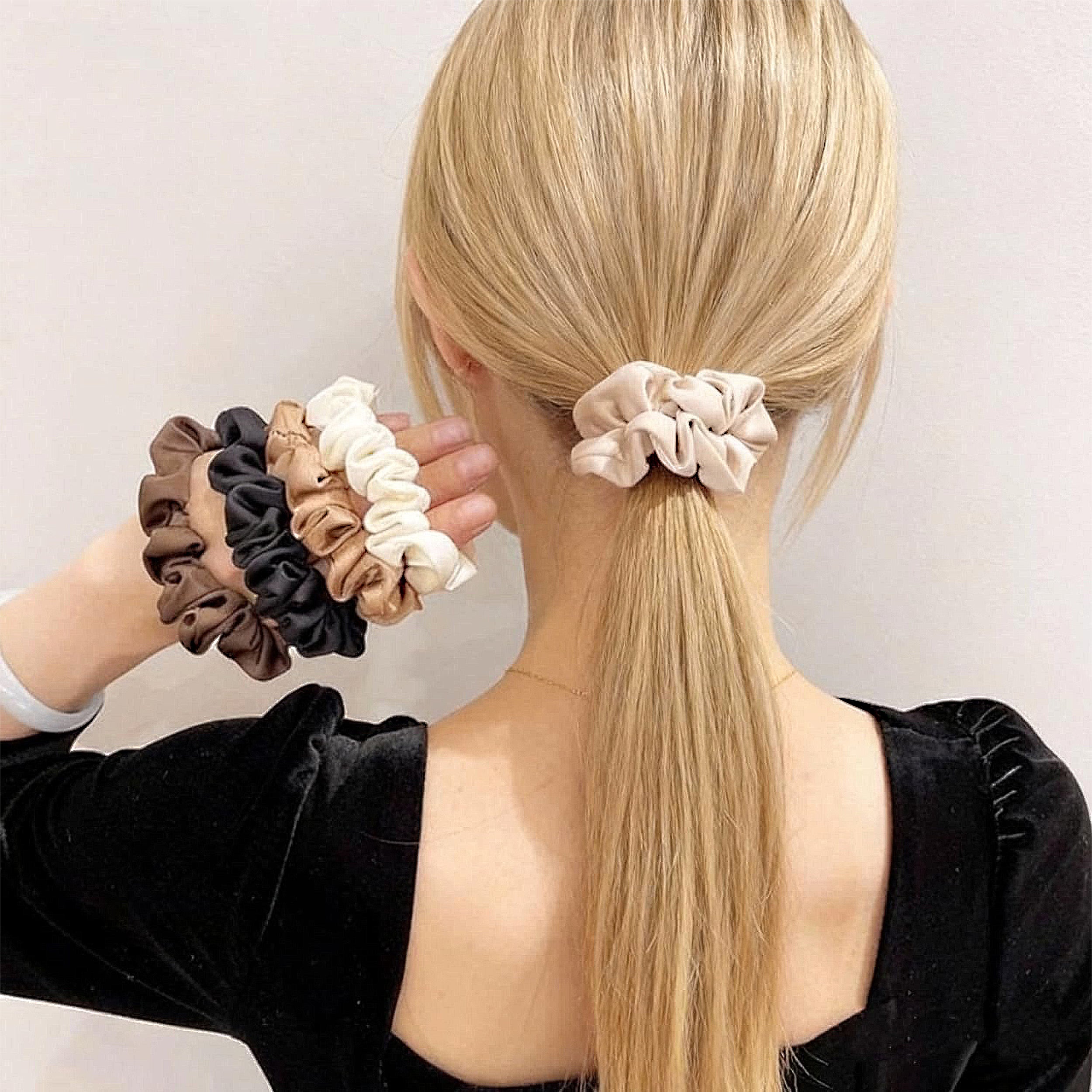 Anna-Kaci 5PCs Classic Solid Color Hair Scrunchies Ties Hair Band Accessories for Women and Girls