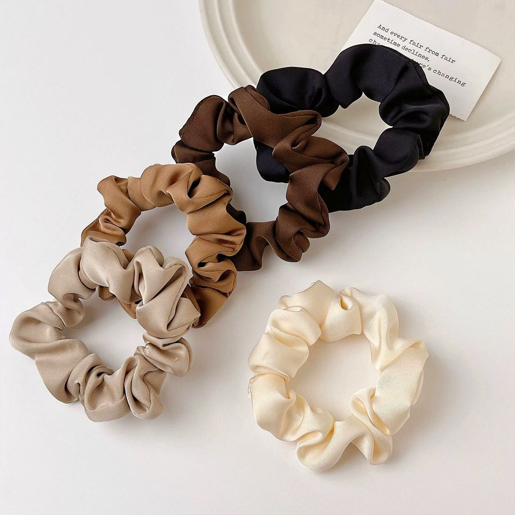 Anna-Kaci 5PCs Classic Solid Color Hair Scrunchies Ties Hair Band Accessories for Women and Girls