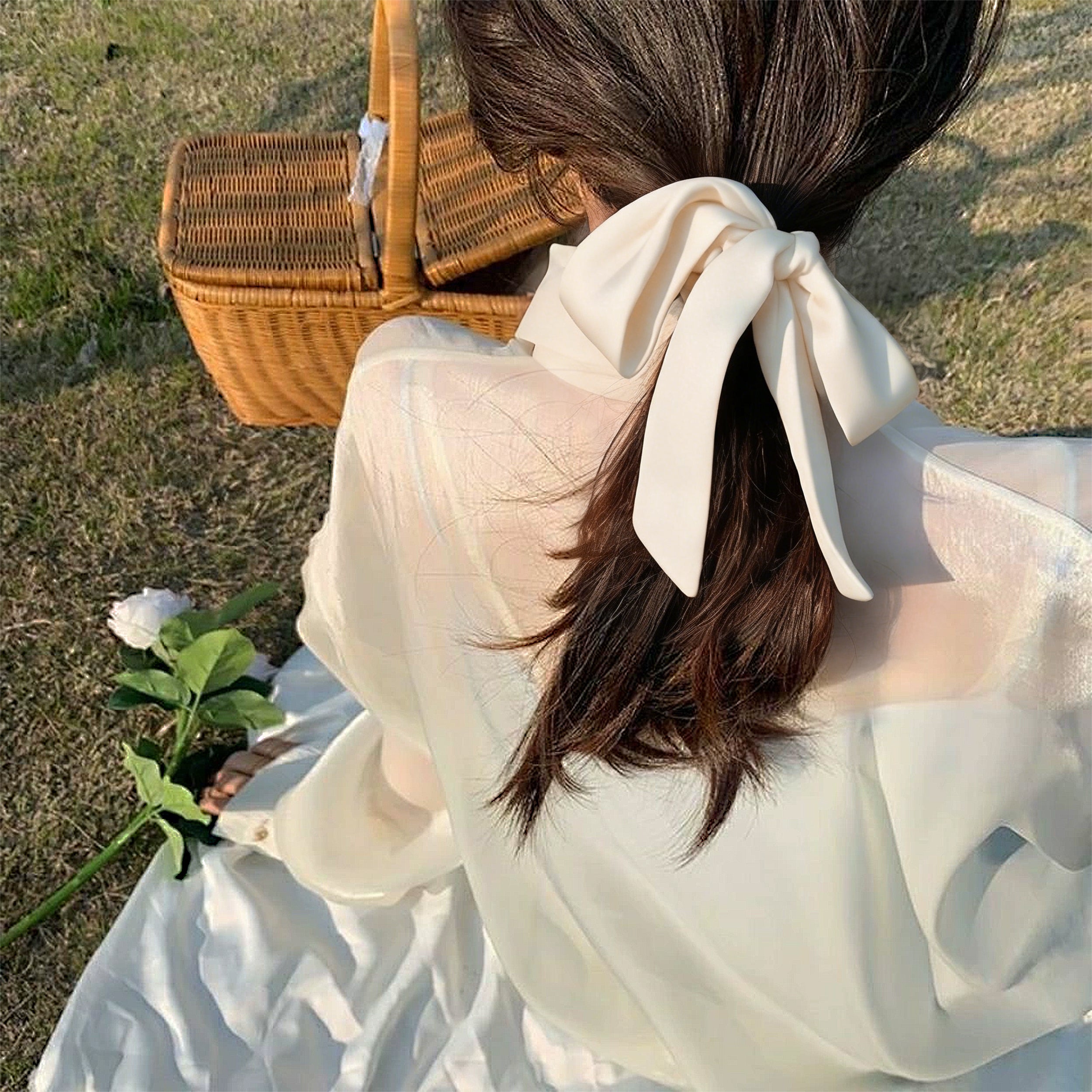 Anna-Kaci Knotted Bow Satin Hair Scrunchies Ties Elastic Hair Scarf Hair Bands Ponytail Holder for Women Girls