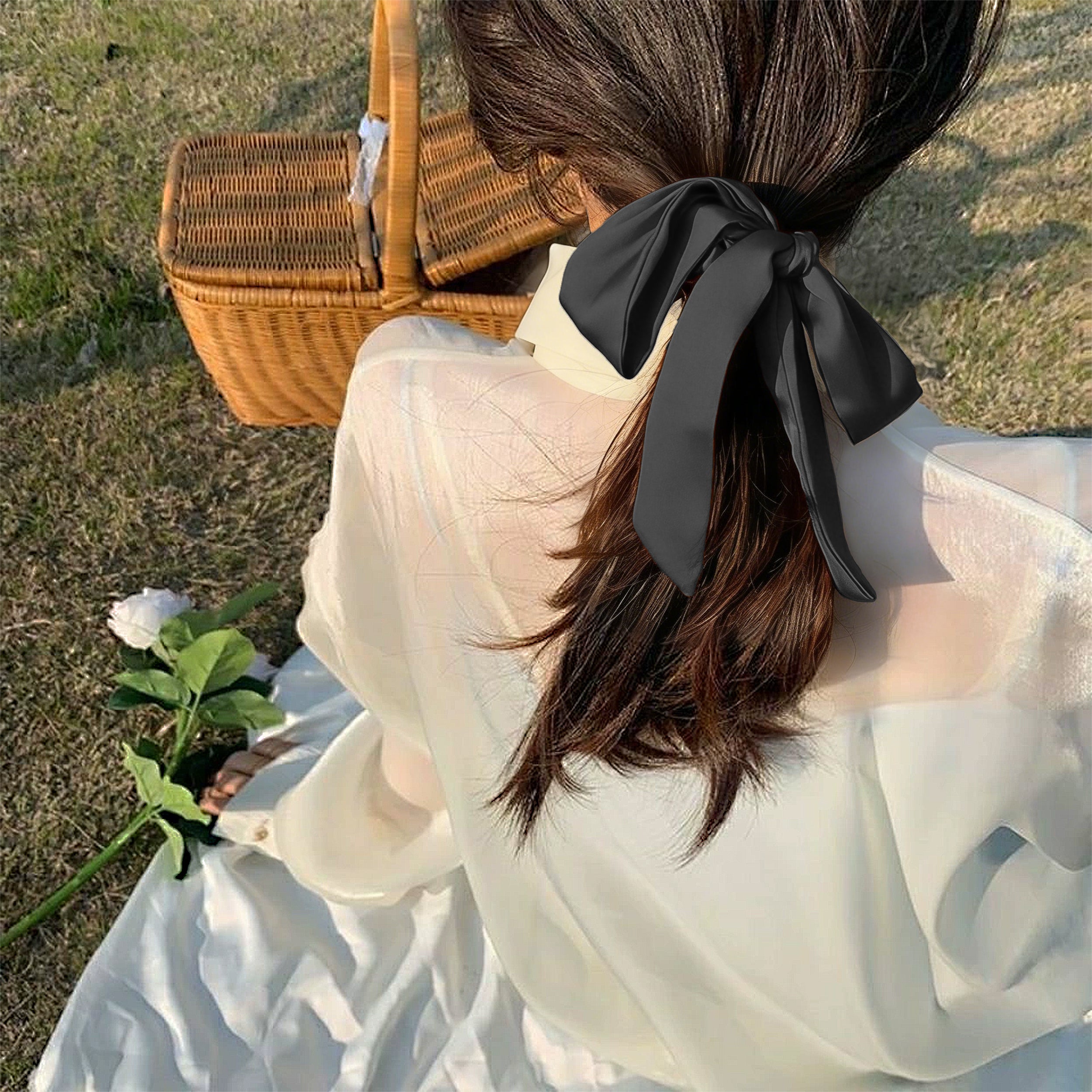 Anna-Kaci Knotted Bow Satin Hair Scrunchies Ties Elastic Hair Scarf Hair Bands Ponytail Holder for Women Girls