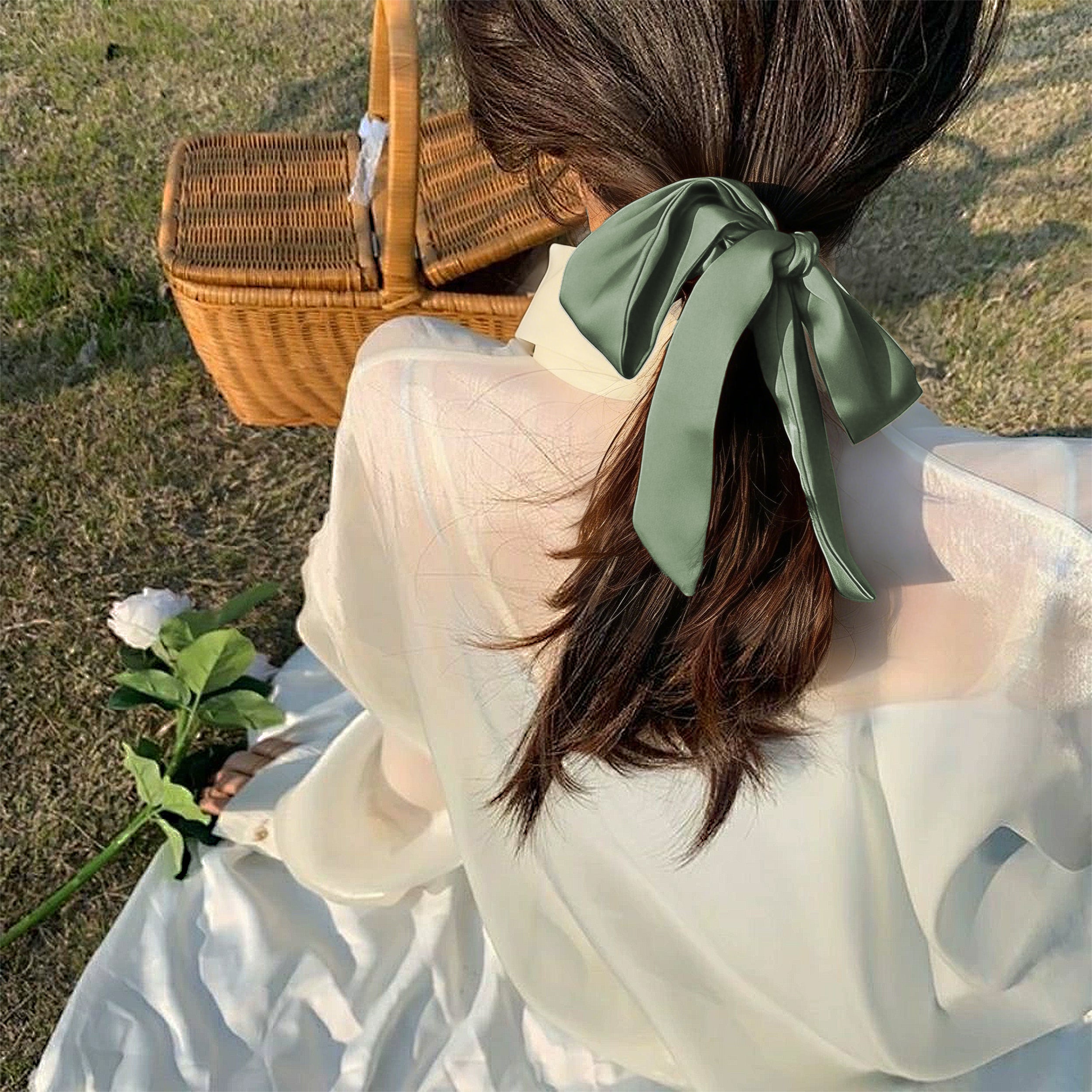 Anna-Kaci Knotted Bow Satin Hair Scrunchies Ties Elastic Hair Scarf Hair Bands Ponytail Holder for Women Girls