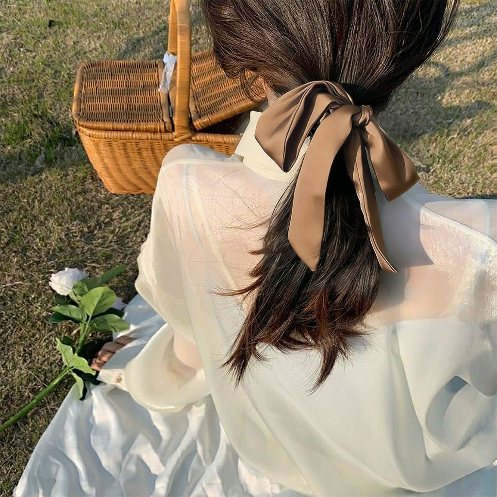 Anna-Kaci Knotted Bow Satin Hair Scrunchies Ties Elastic Hair Scarf Hair Bands Ponytail Holder for Women Girls