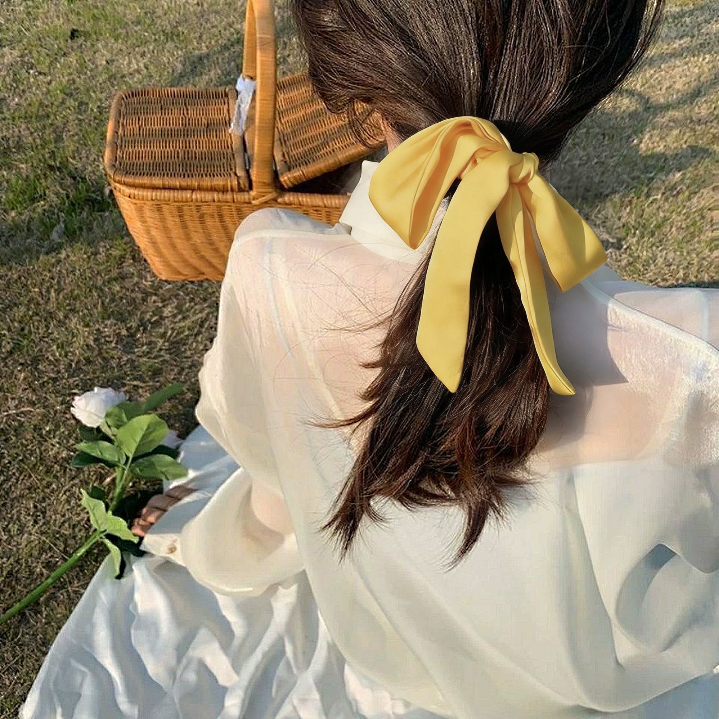Anna-Kaci Knotted Bow Satin Hair Scrunchies Ties Elastic Hair Scarf Hair Bands Ponytail Holder for Women Girls