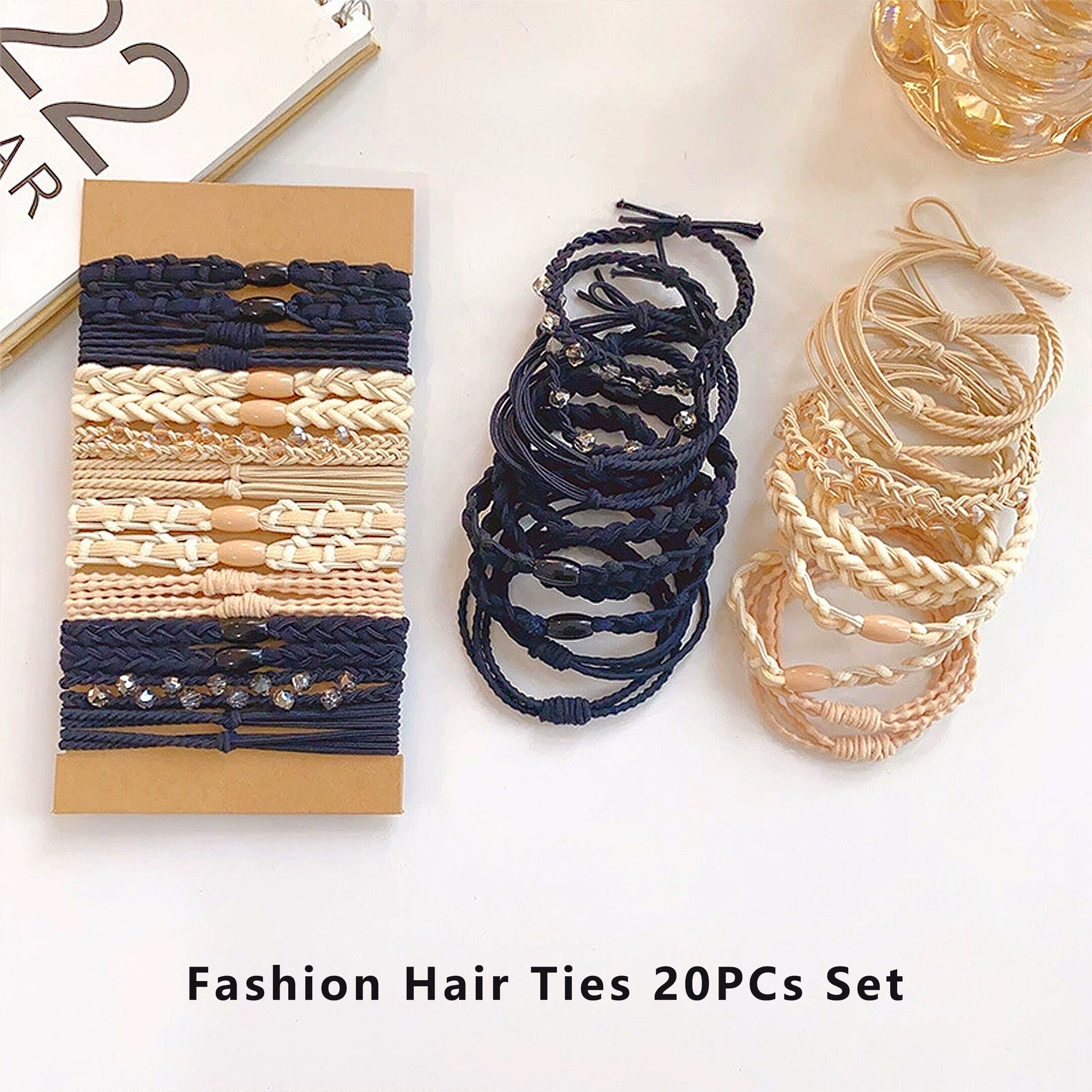 Anna-Kaci Textured Woven Elastic Hair Ties 10 PCs Assorted Stretch Ponytail Holders for Women and Girls