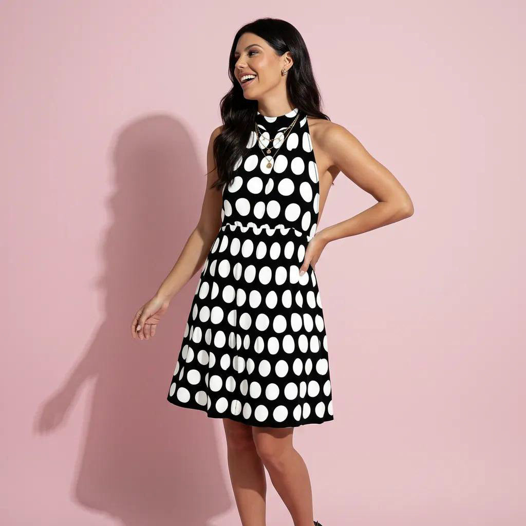 Vestido de lunares con escote halter y espalda descubierta 