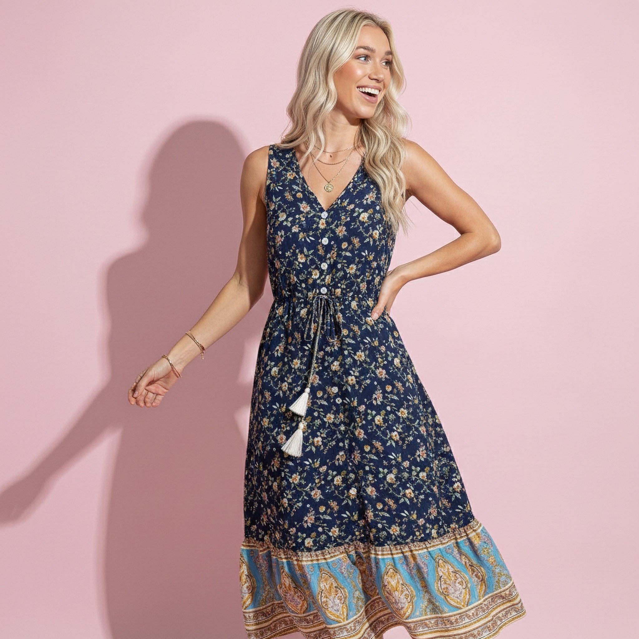 Boho Drawstring Tassel Dress