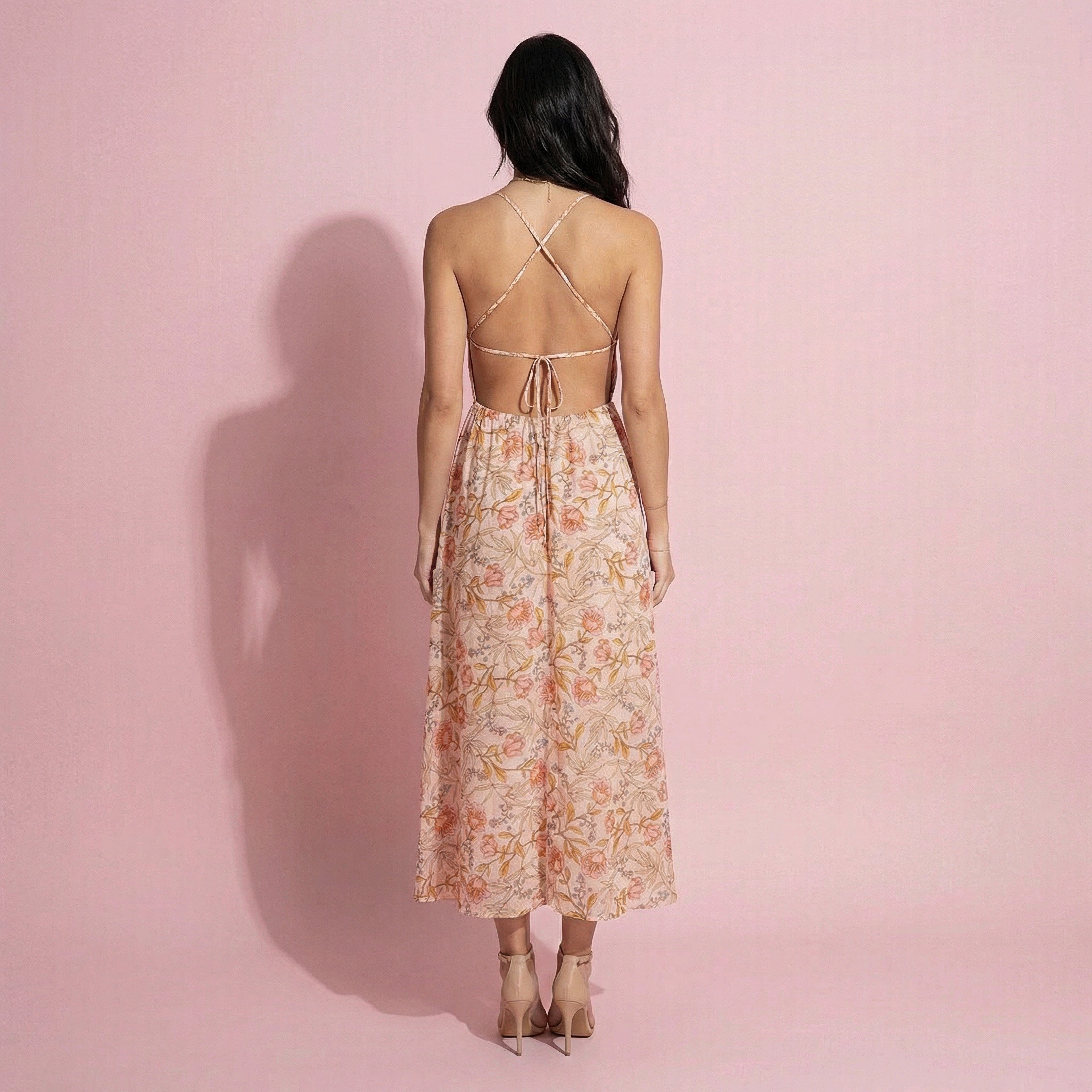 Halter Neck Backless Floral Dress