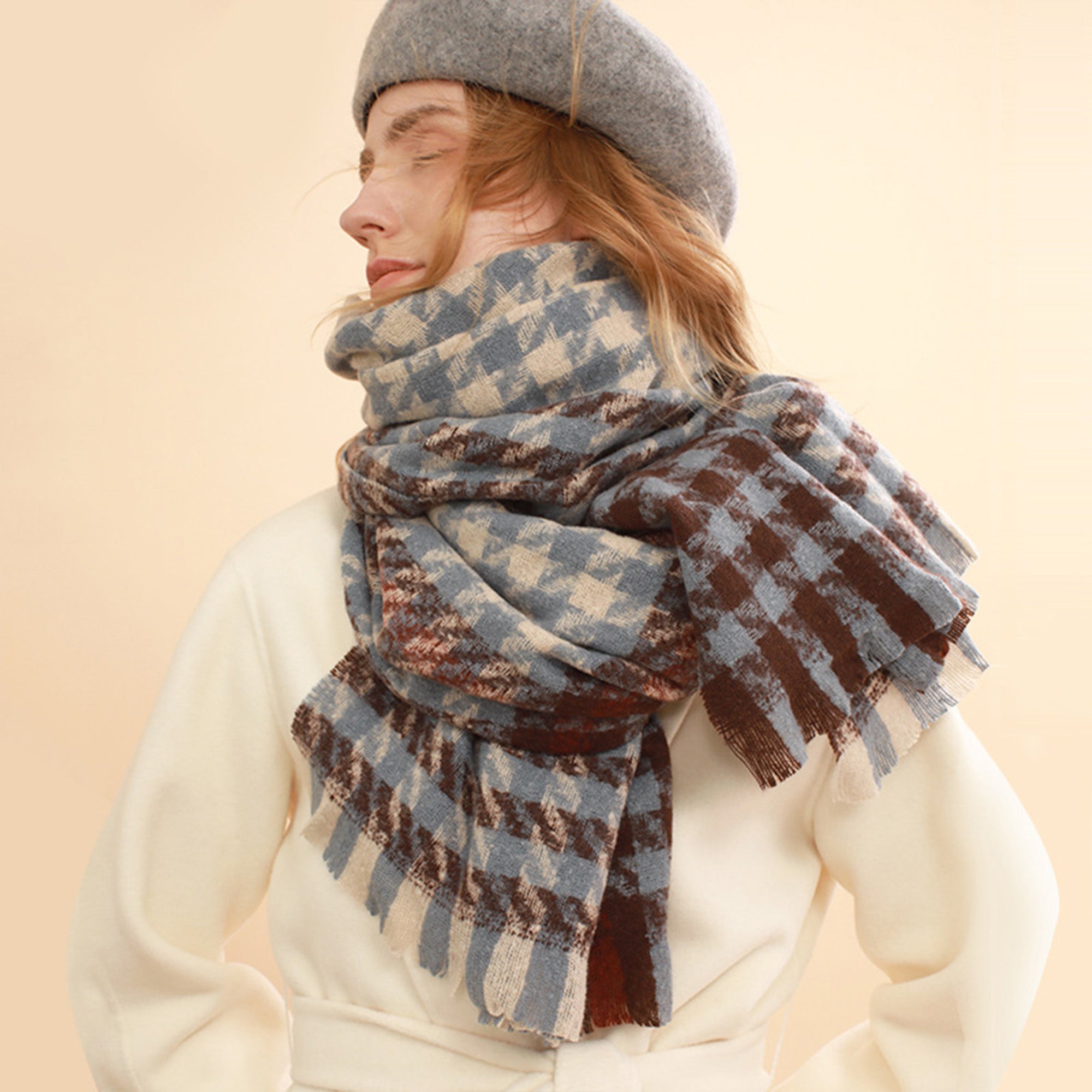 Anna-Kaci Womens Soft Oversized Plaid Scarf with Fringe Trim for Cold Weather 75¡Á23.6 Inches