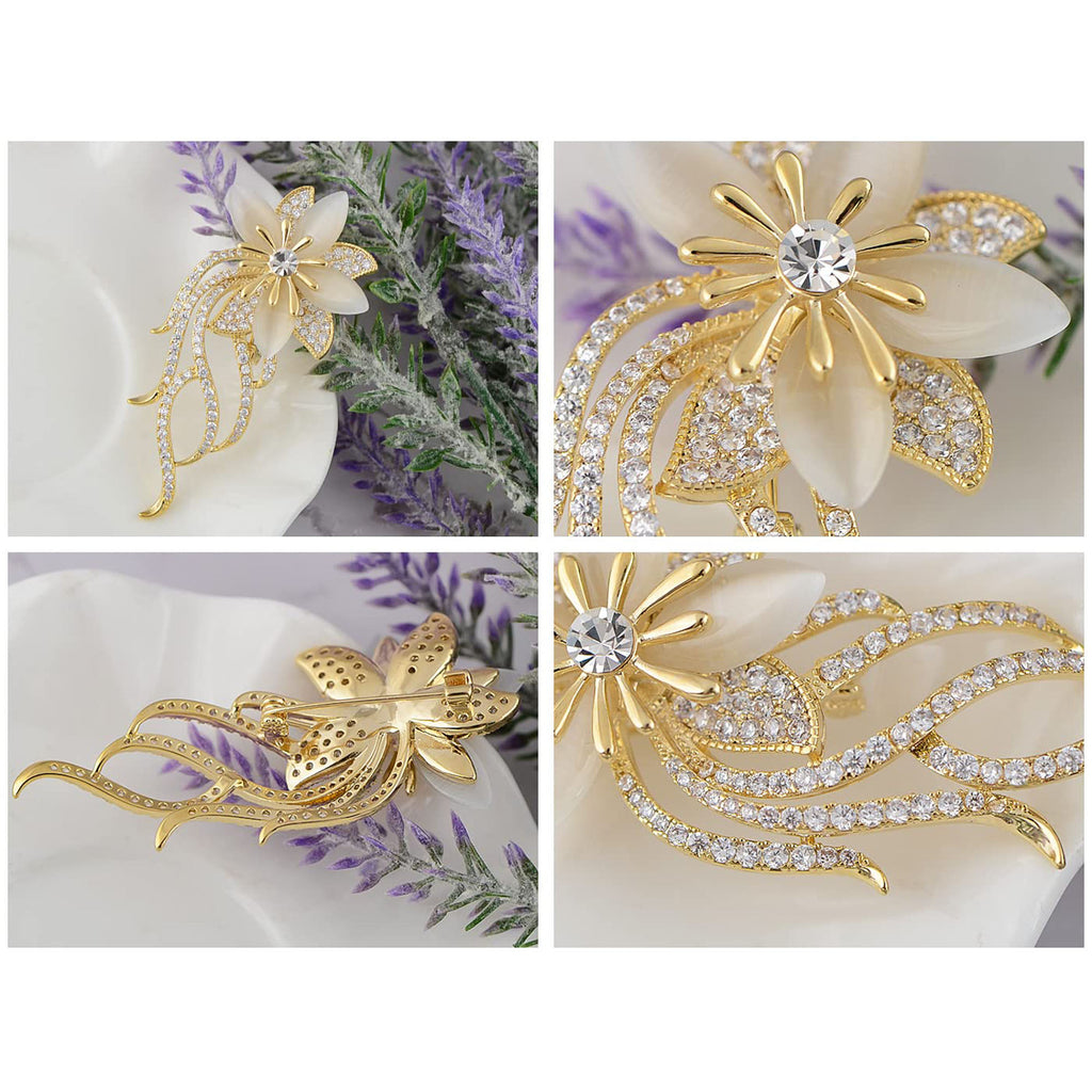 Anna-Kaci Womens Fashion Clear Crystal Rhinestones Floral Bouquet Bridal Brooch Pin