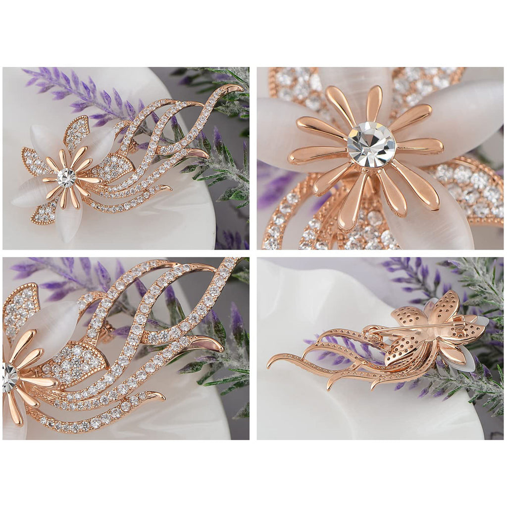 Anna-Kaci Womens Fashion Clear Crystal Rhinestones Floral Bouquet Bridal Brooch Pin