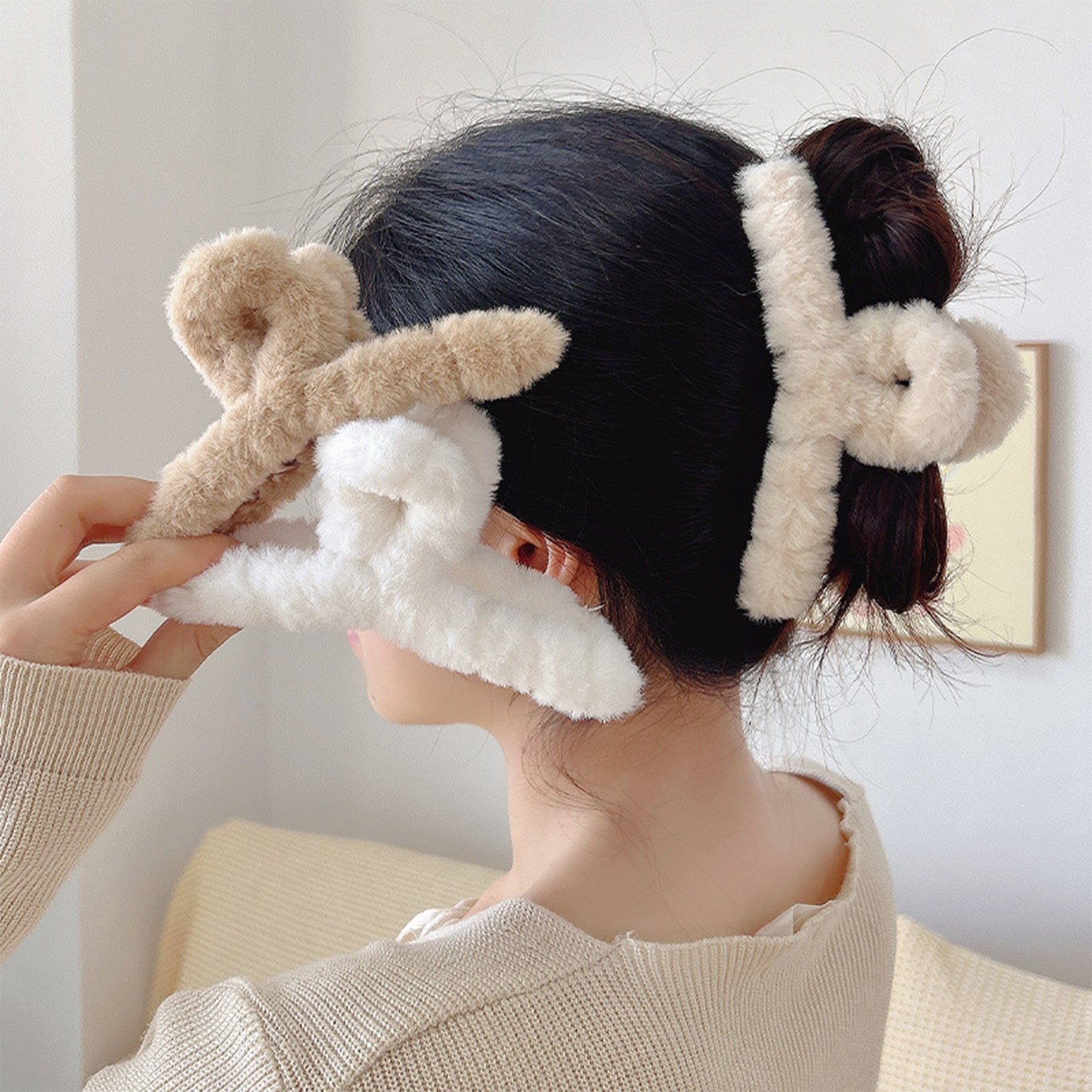 Anna-Kaci Faux Fur Hair Claw Clip with Plush Texture and Secure Spring Hold
