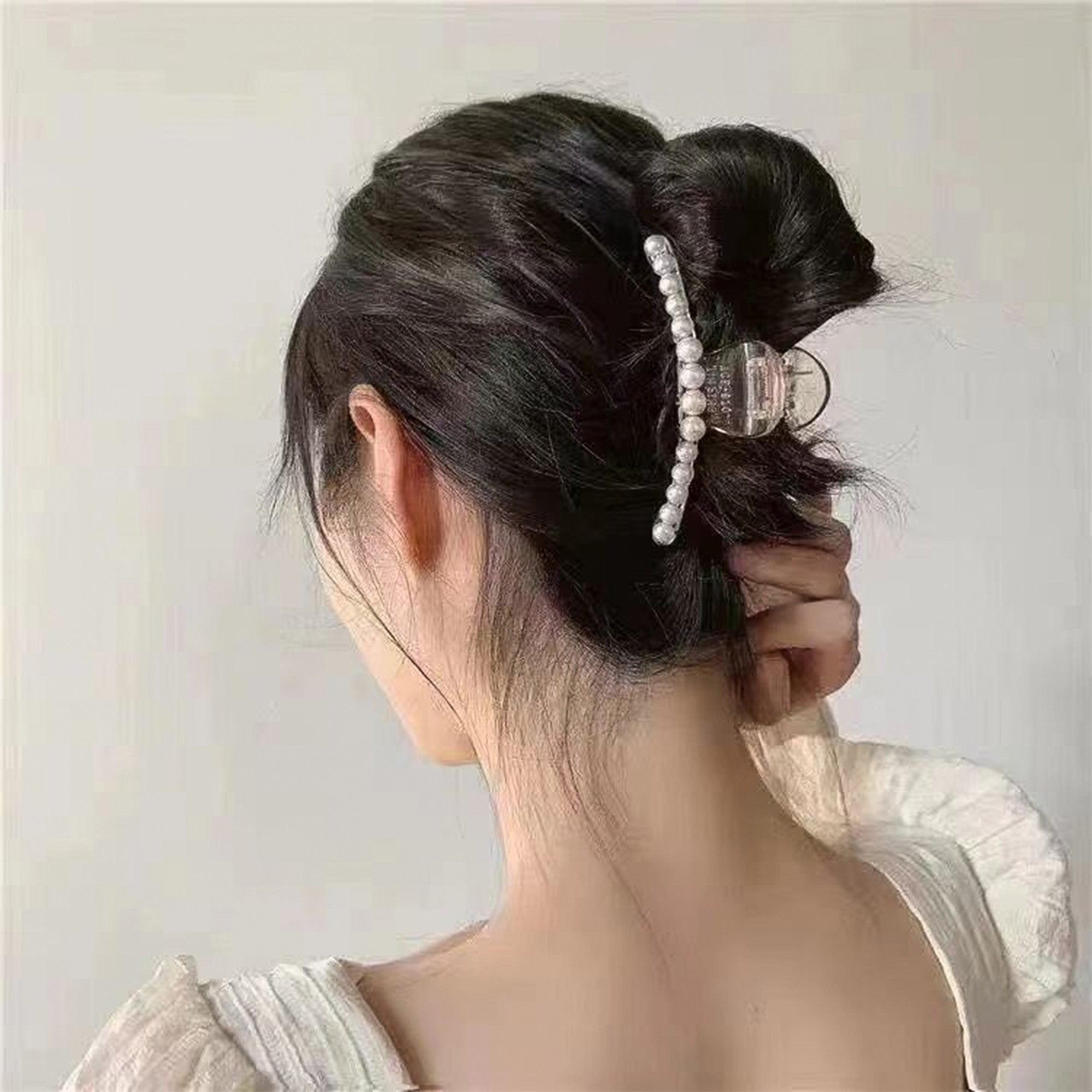 Anna-Kaci Pearl Detail Hair Claw Clip with Smooth Curved Shape and Secure Spring Hold