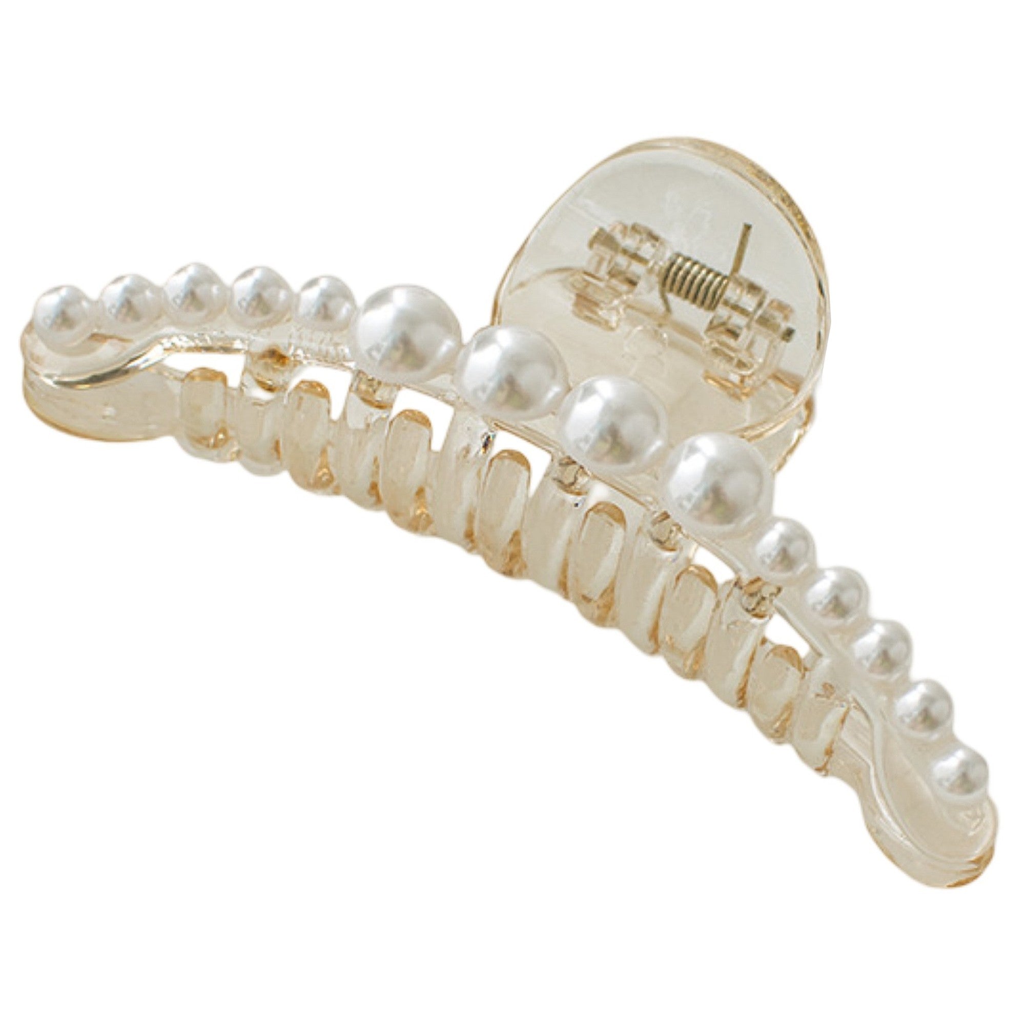 Anna-Kaci Pearl Detail Hair Claw Clip with Smooth Curved Shape and Secure Spring Hold