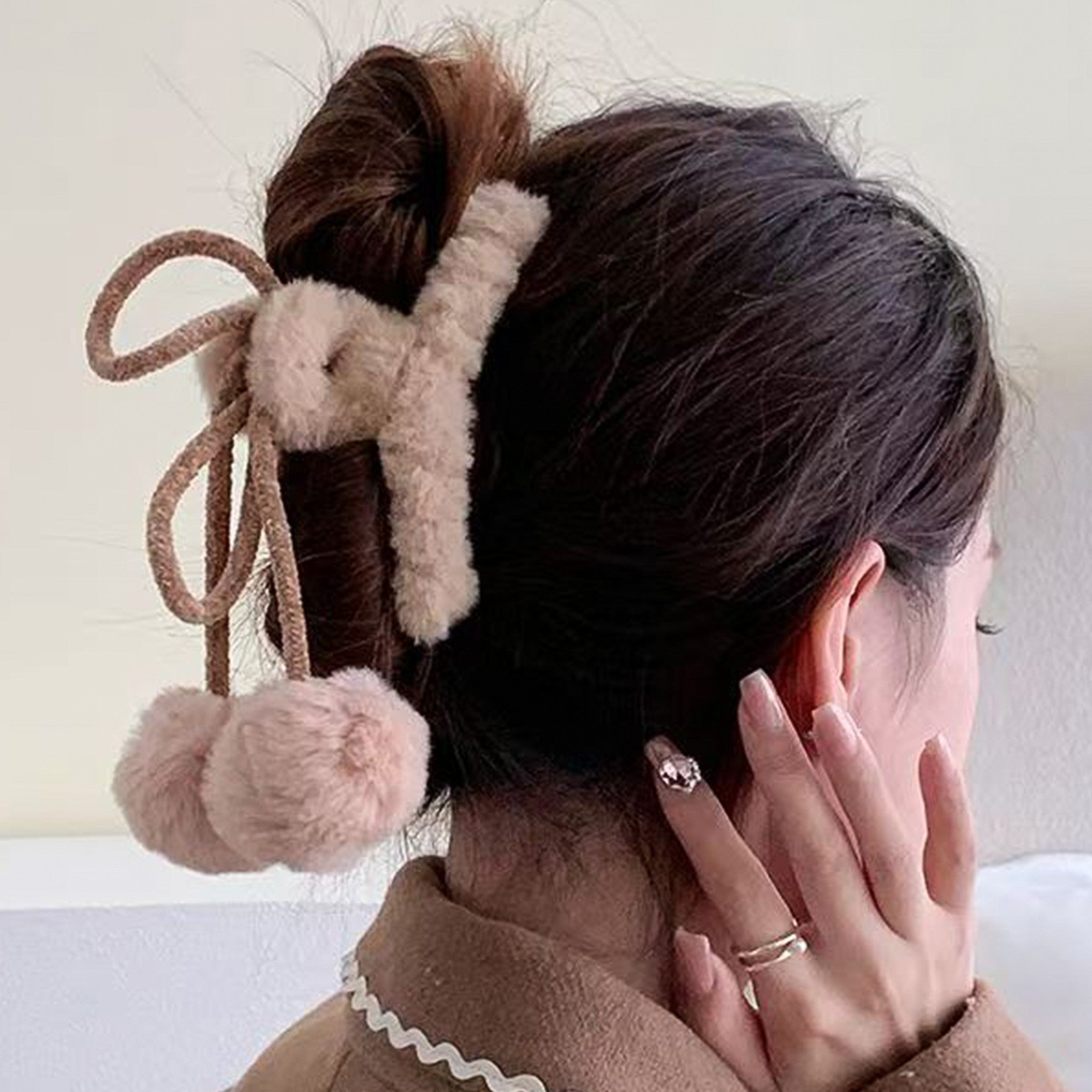 Anna-Kaci Plush Faux Fur Pom Pom Tie Scarf Accessory with Soft Texture and Adjustable Cord