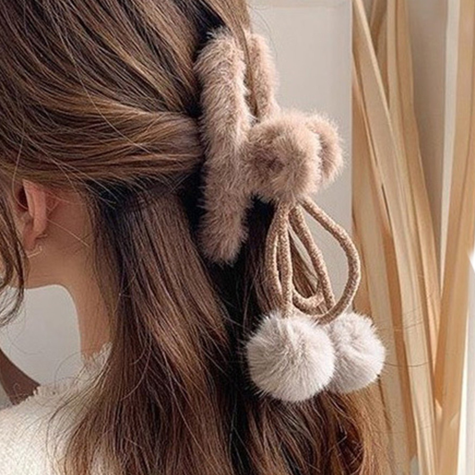Anna-Kaci Plush Faux Fur Pom Pom Tie Scarf Accessory with Soft Texture and Adjustable Cord