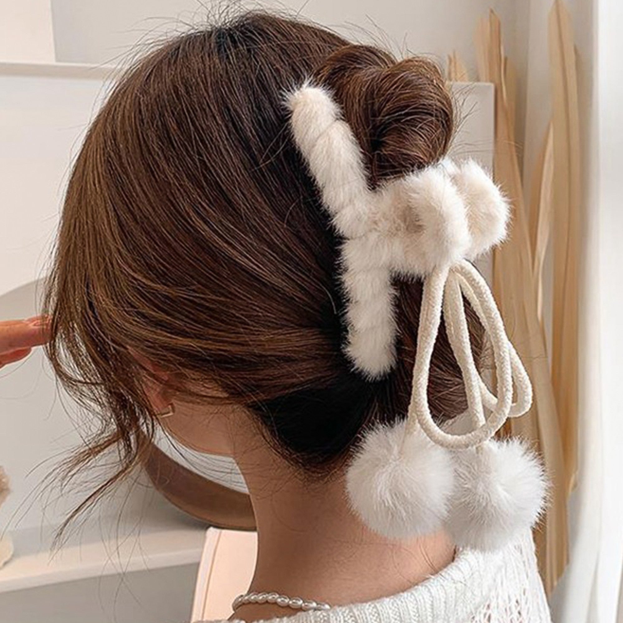 Anna-Kaci Plush Faux Fur Pom Pom Tie Scarf Accessory with Soft Texture and Adjustable Cord