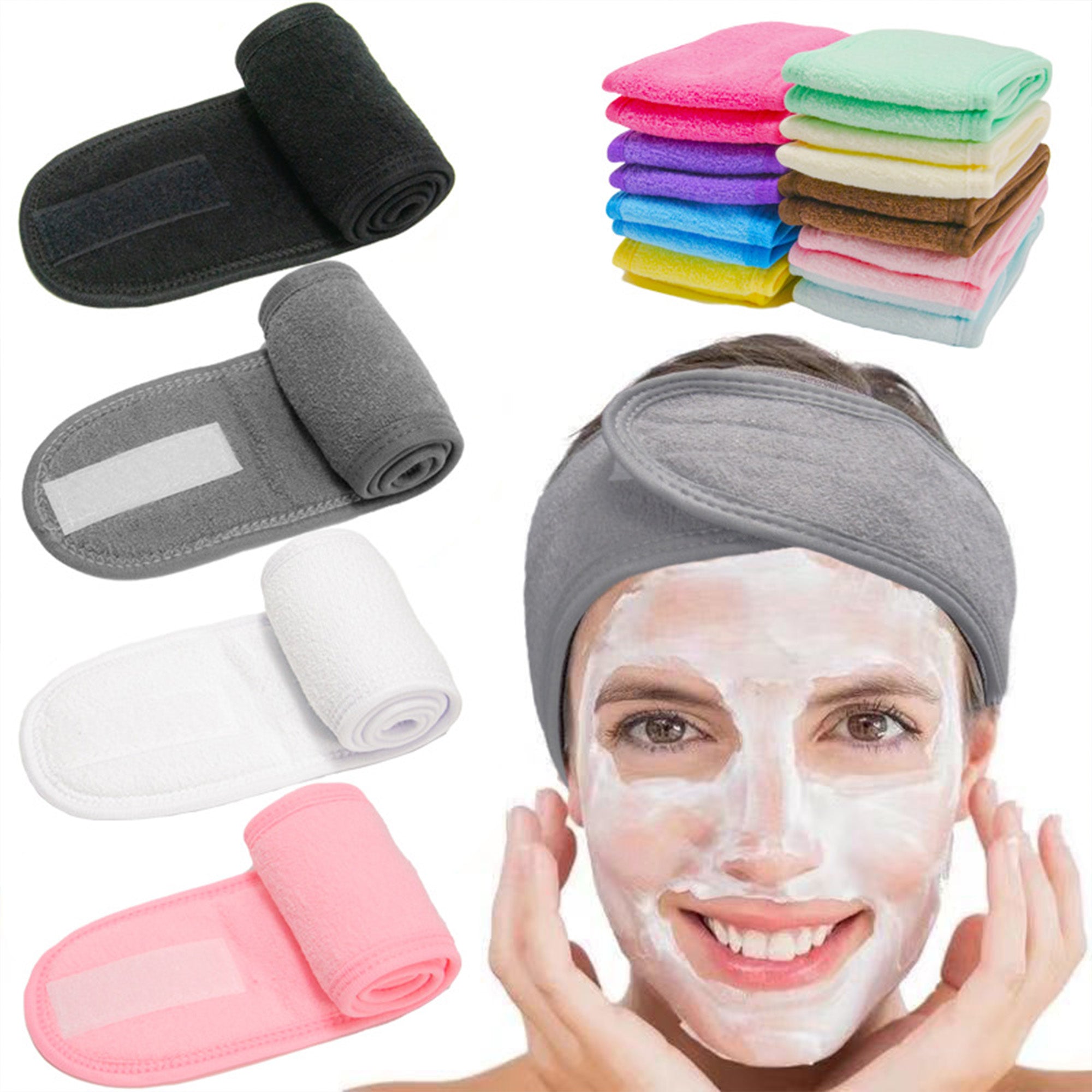 Anna-Kaci 3 Pack Adjustable Hook and Loop Spa Headband Soft Hair Wrap