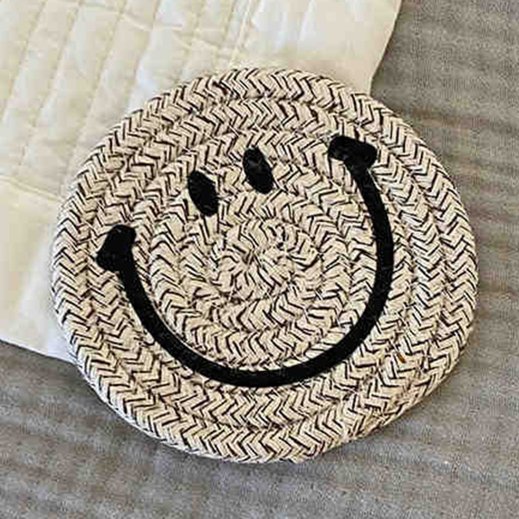 Anna-Kaci Woven Smiley Face Round Coasters for Tabletop Decoration and Surface Protection