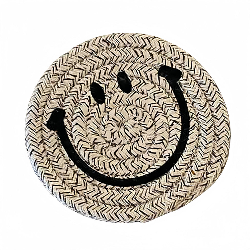 Anna-Kaci Woven Smiley Face Round Coasters for Tabletop Decoration and Surface Protection