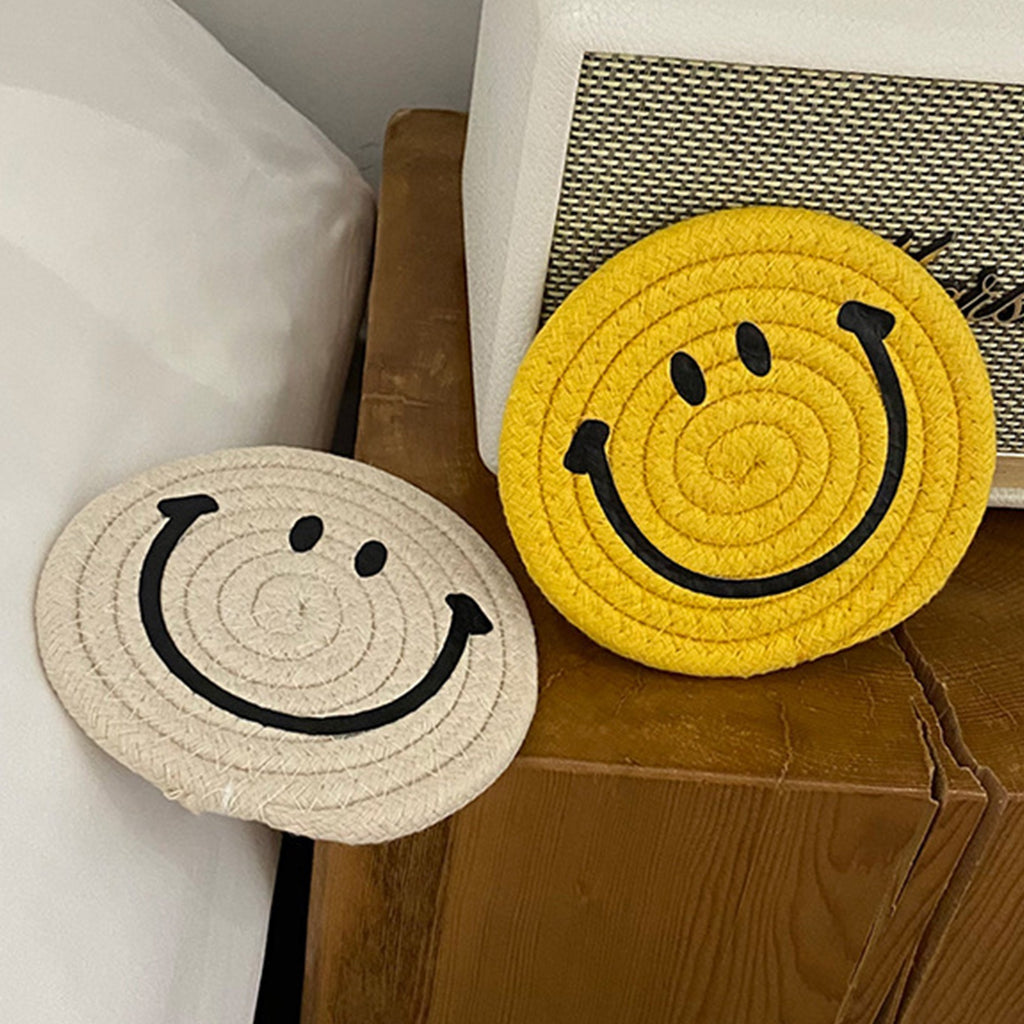 Anna-Kaci Woven Smiley Face Round Coasters for Tabletop Decoration and Surface Protection