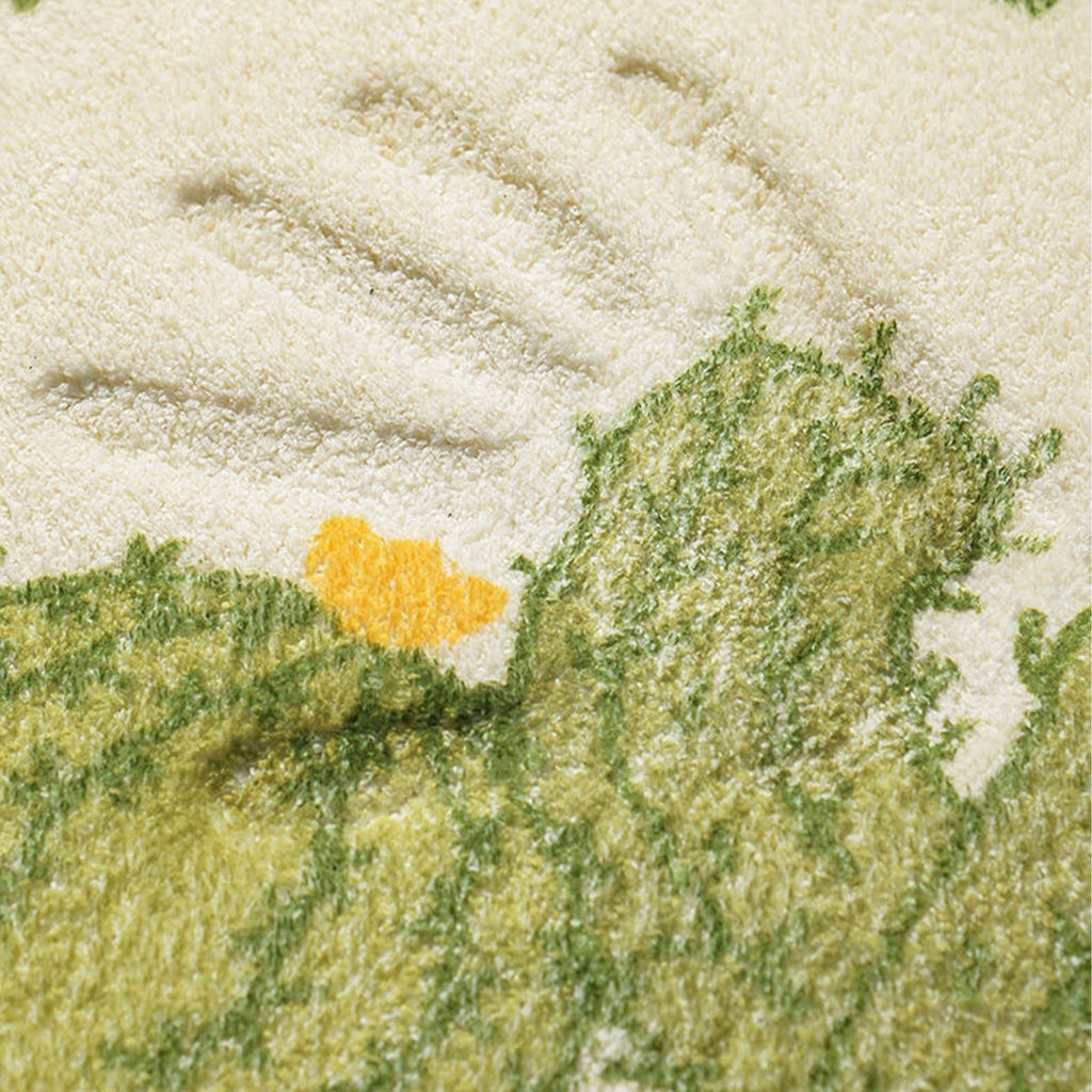 Anna-Kaci Plush Absorbent Half Moon Bathroom Floor Mat with Daisy Graphic and Text Detail Soft Bath Rug for Tub and Sink Areas