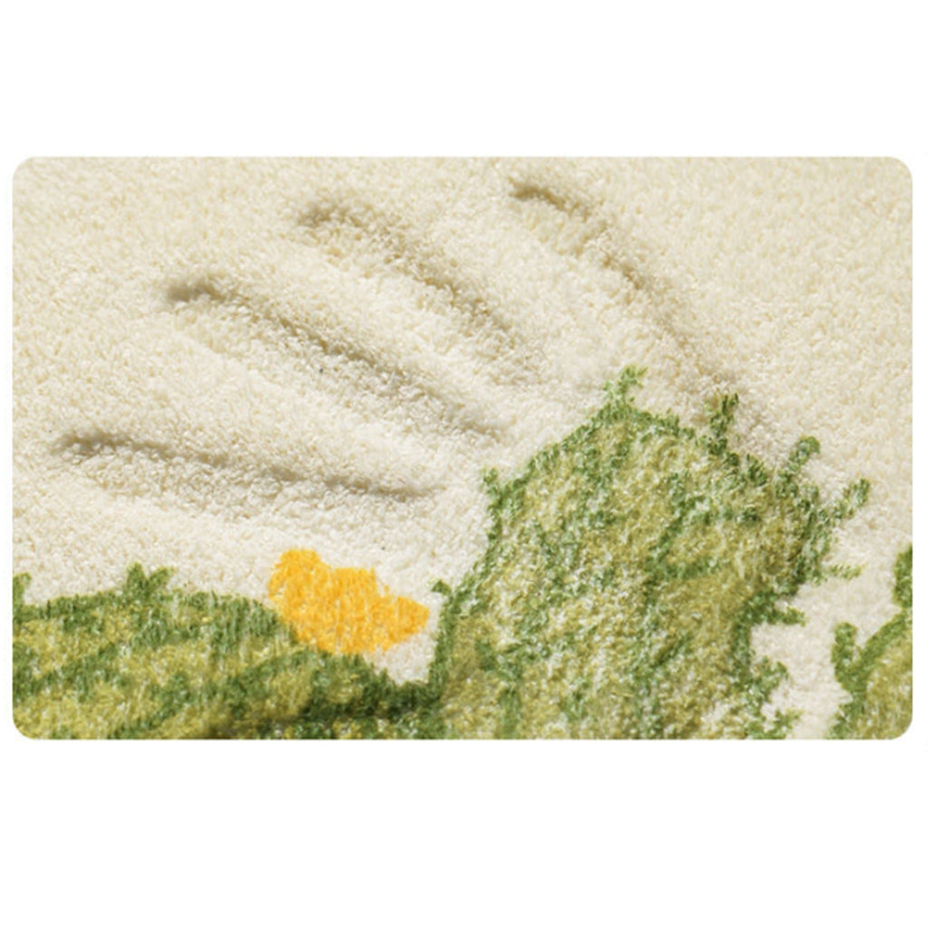 Anna-Kaci Plush Absorbent Half Moon Bathroom Floor Mat with Daisy Graphic and Text Detail Soft Bath Rug for Tub and Sink Areas