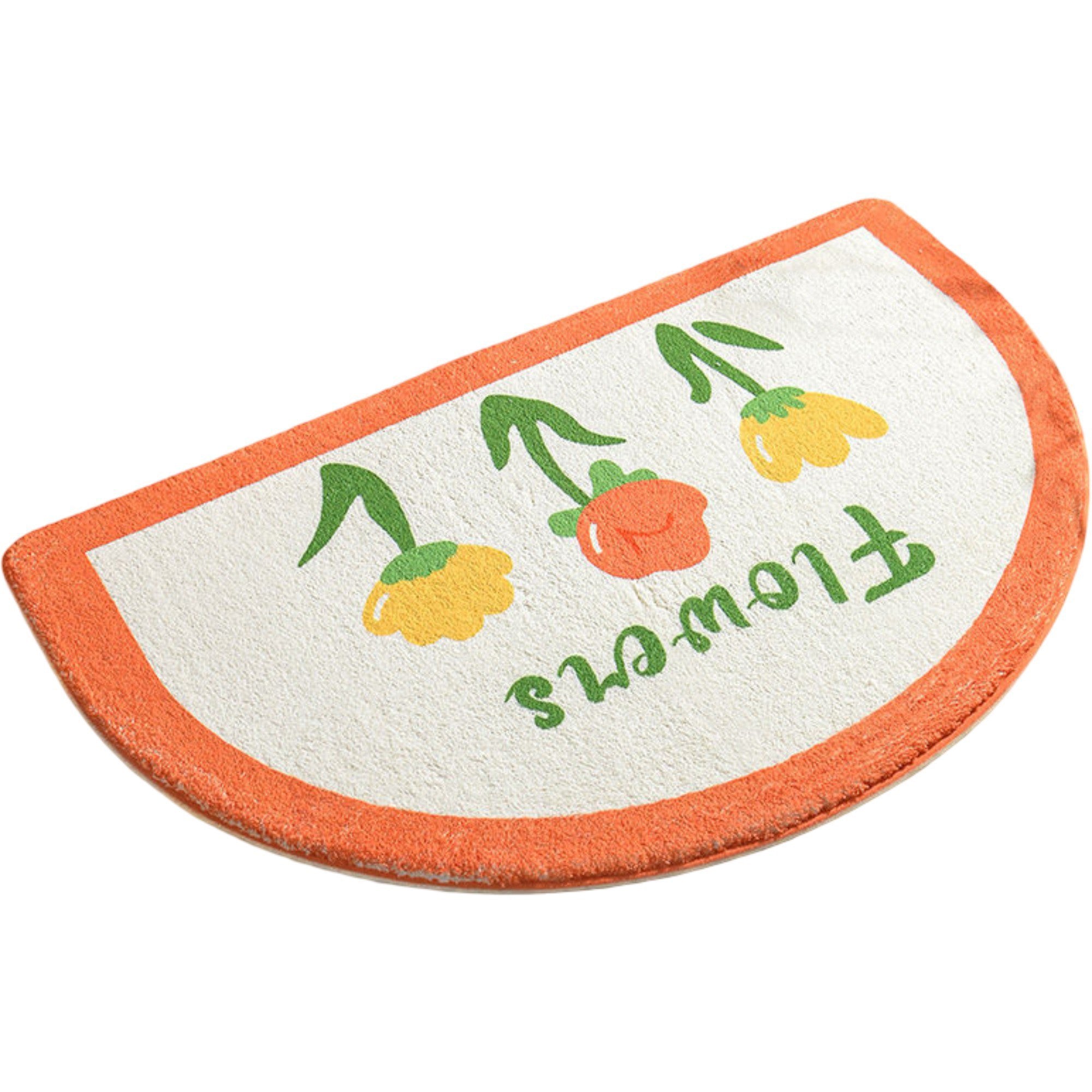 Anna-Kaci Plush Absorbent Half Moon Bathroom Floor Mat with Daisy Graphic and Text Detail Soft Bath Rug for Tub and Sink Areas