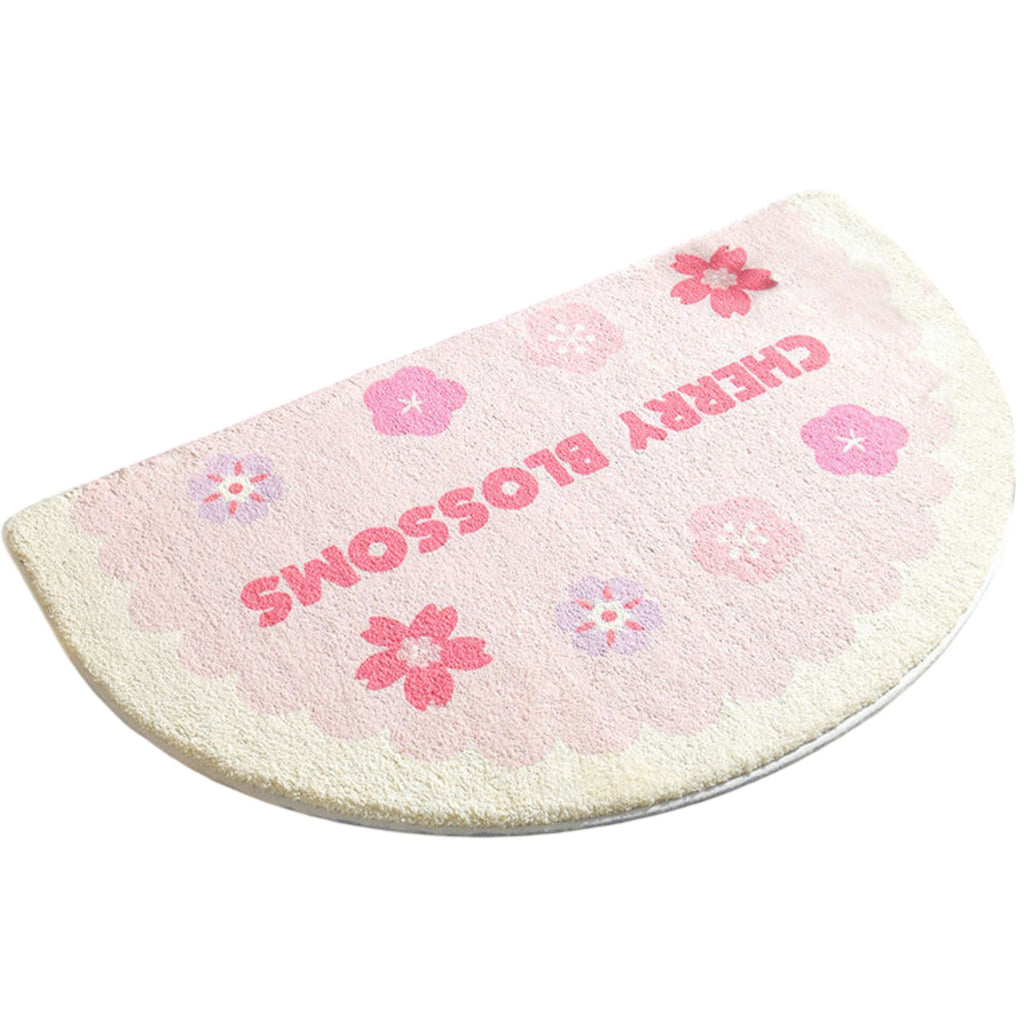 Anna-Kaci Plush Absorbent Half Moon Bathroom Floor Mat with Daisy Graphic and Text Detail Soft Bath Rug for Tub and Sink Areas