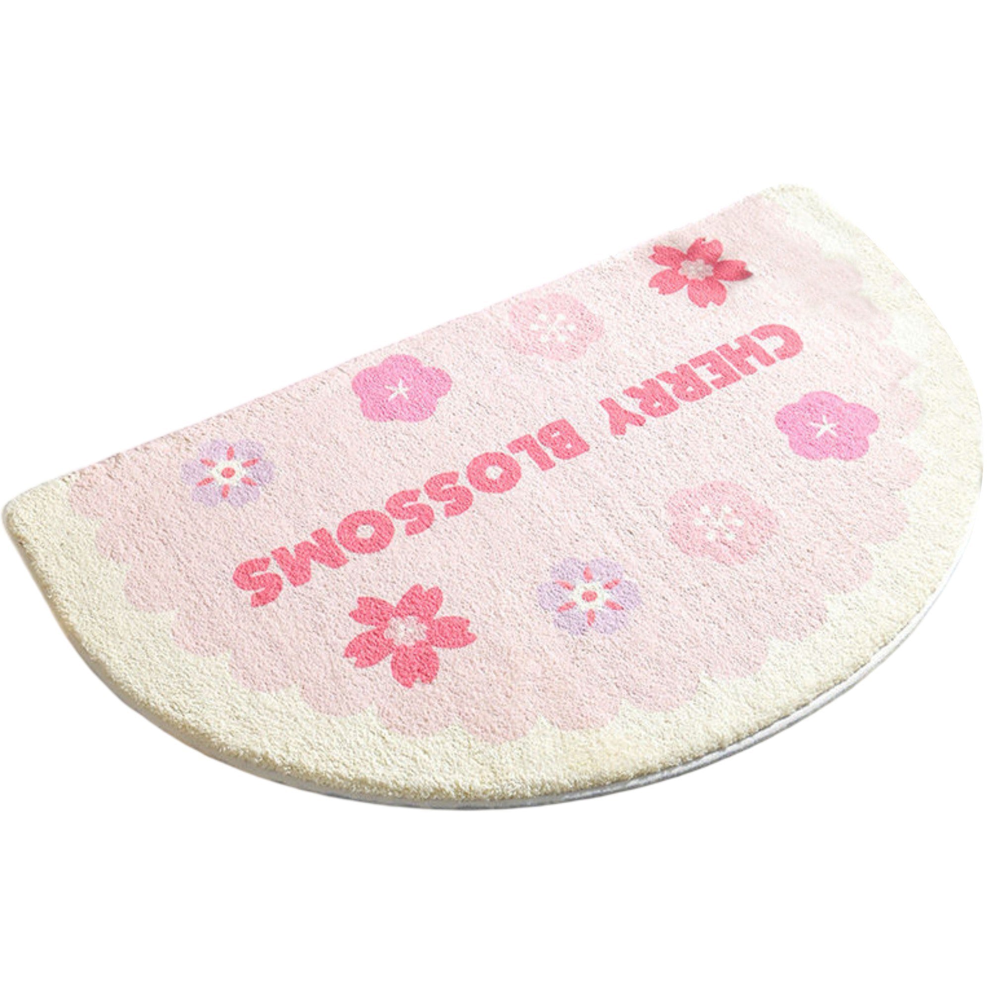 Anna-Kaci Plush Absorbent Half Moon Bathroom Floor Mat with Daisy Graphic and Text Detail Soft Bath Rug for Tub and Sink Areas
