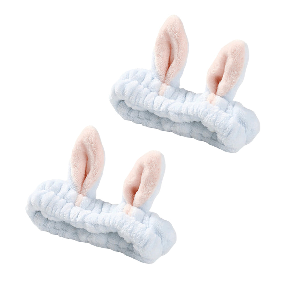 Anna-Kaci Plush Bunny Ear Headband Set Soft Stretch Wash Headbands Two Pack