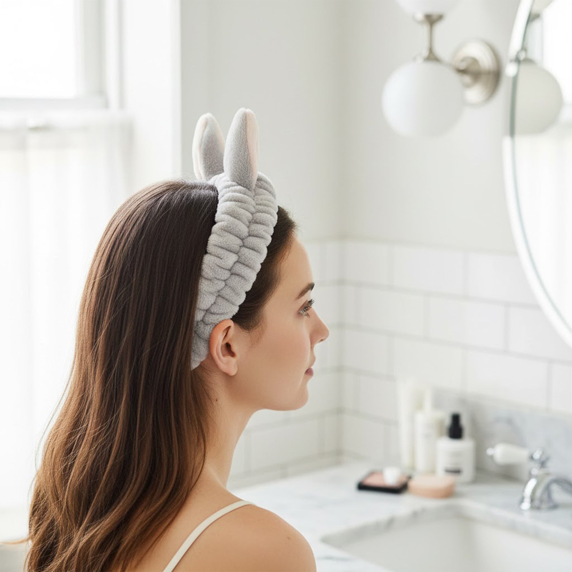 Anna-Kaci Plush Bunny Ear Headband Set Soft Stretch Wash Headbands Two Pack
