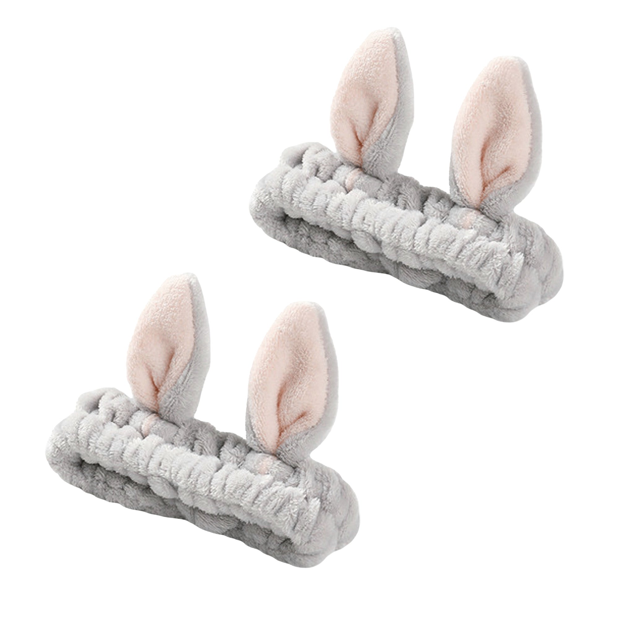 Anna-Kaci Plush Bunny Ear Headband Set Soft Stretch Wash Headbands Two Pack