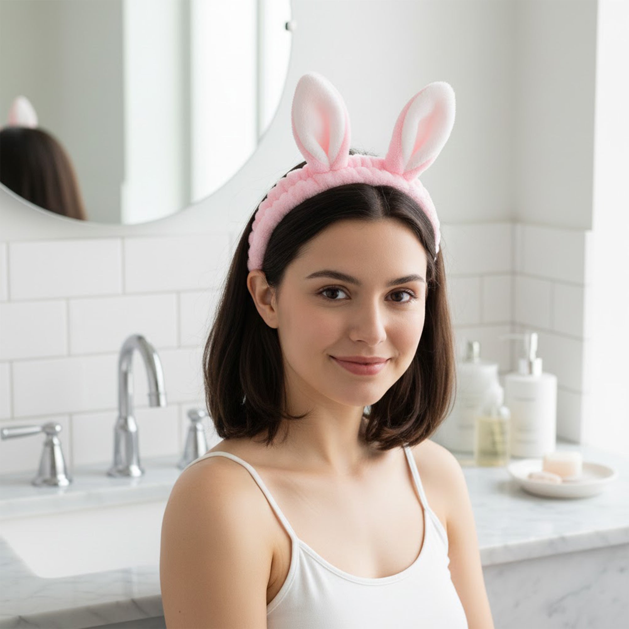 Anna-Kaci Plush Bunny Ear Headband Set Soft Stretch Wash Headbands Two Pack