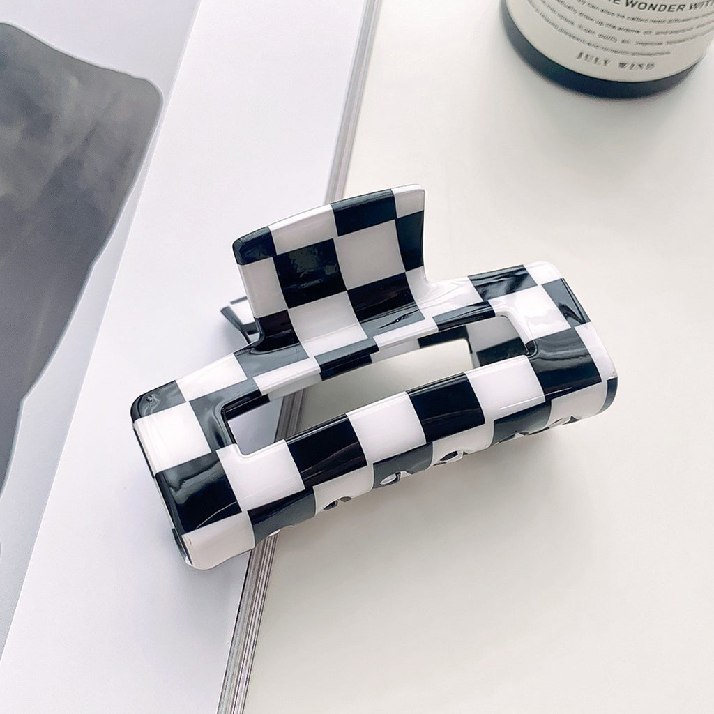 Anna-Kaci 2 Pack Checkered Hair Claw Clips Strong Hold Thick Hair Durable Square Design