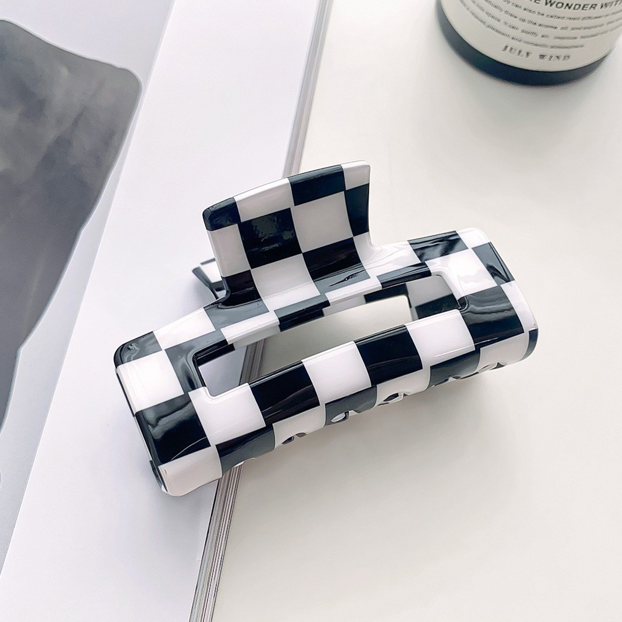 Anna-Kaci 2 Pack Checkered Hair Claw Clips Strong Hold Thick Hair Durable Square Design