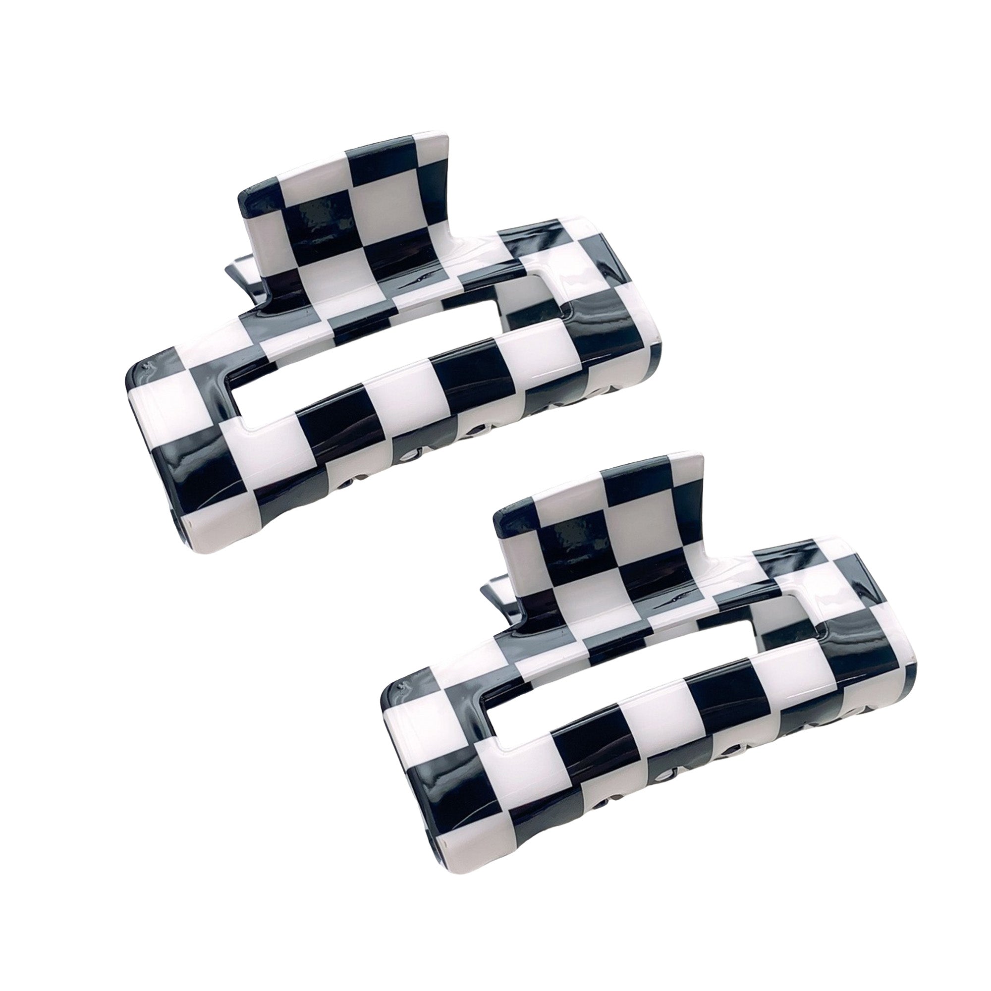 Anna-Kaci 2 Pack Checkered Hair Claw Clips Strong Hold Thick Hair Durable Square Design