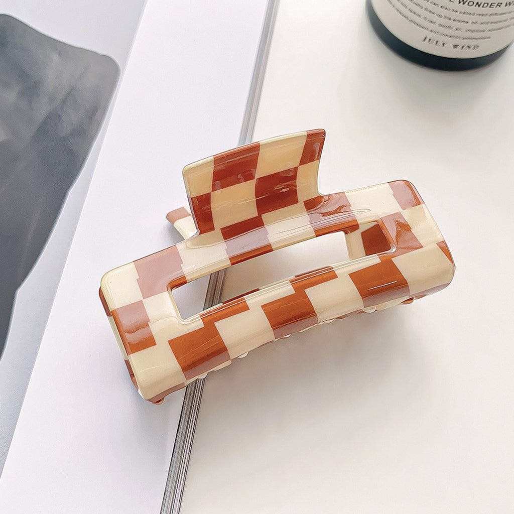 Anna-Kaci 2 Pack Checkered Hair Claw Clips Strong Hold Thick Hair Durable Square Design