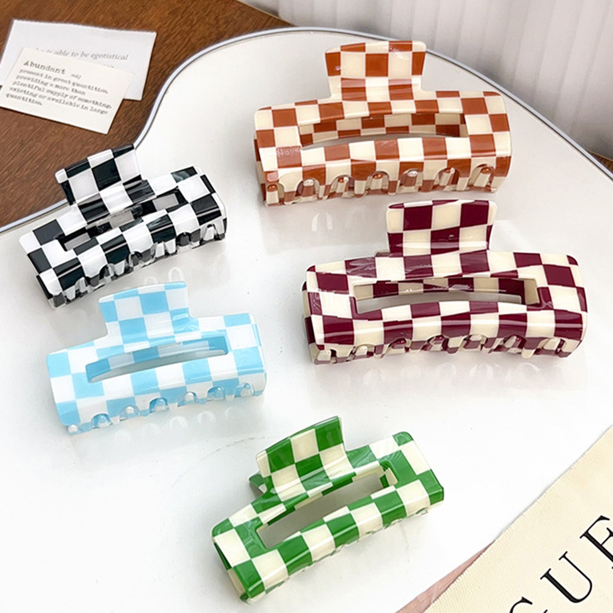 Anna-Kaci 2 Pack Checkered Hair Claw Clips Strong Hold Thick Hair Durable Square Design
