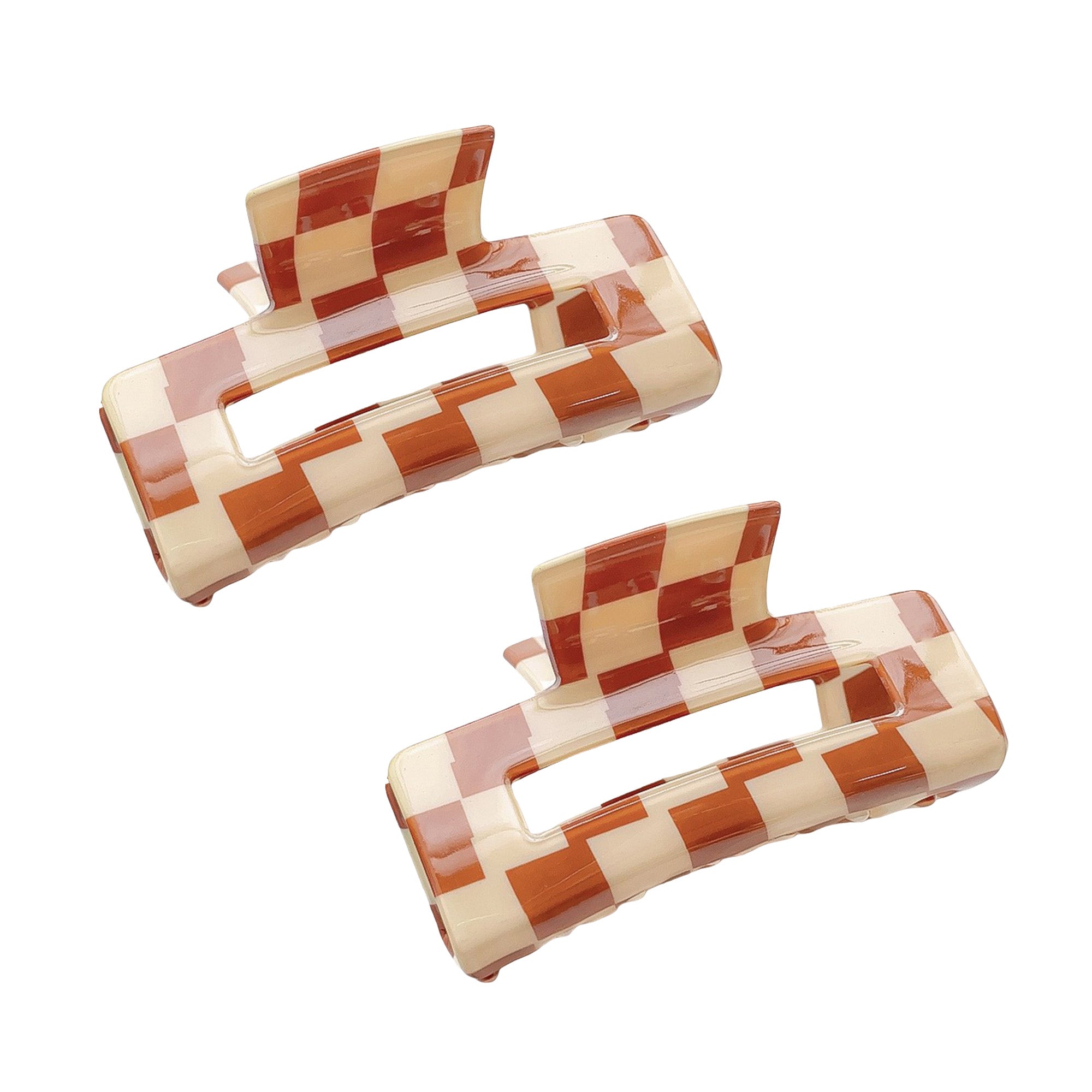 Anna-Kaci 2 Pack Checkered Hair Claw Clips Strong Hold Thick Hair Durable Square Design