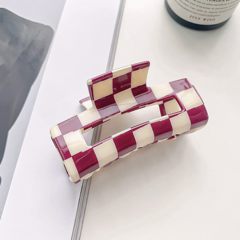 Anna-Kaci 2 Pack Checkered Hair Claw Clips Strong Hold Thick Hair Durable Square Design