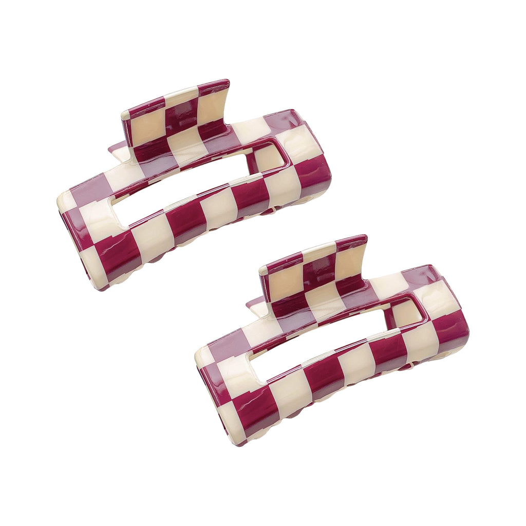 Anna-Kaci 2 Pack Checkered Hair Claw Clips Strong Hold Thick Hair Durable Square Design