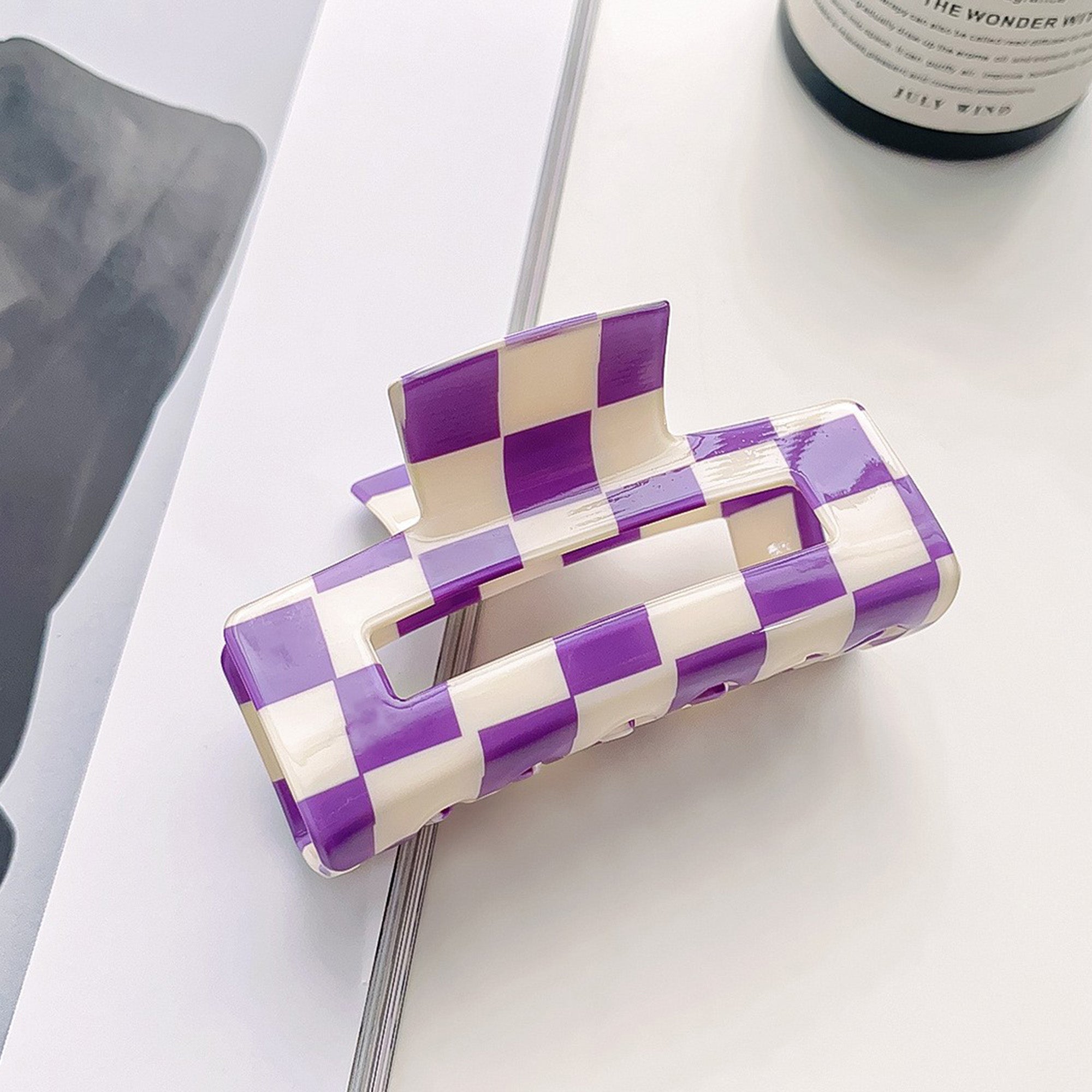 Anna-Kaci 2 Pack Checkered Hair Claw Clips Strong Hold Thick Hair Durable Square Design