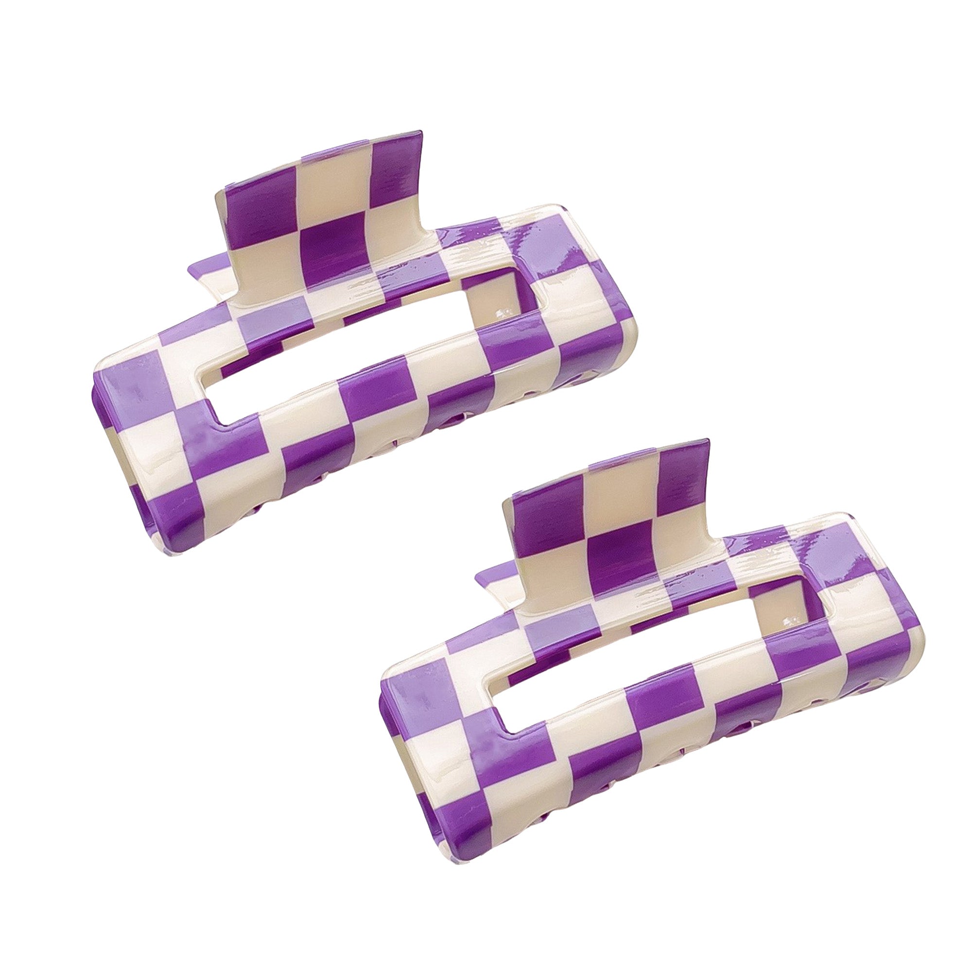 Anna-Kaci 2 Pack Checkered Hair Claw Clips Strong Hold Thick Hair Durable Square Design
