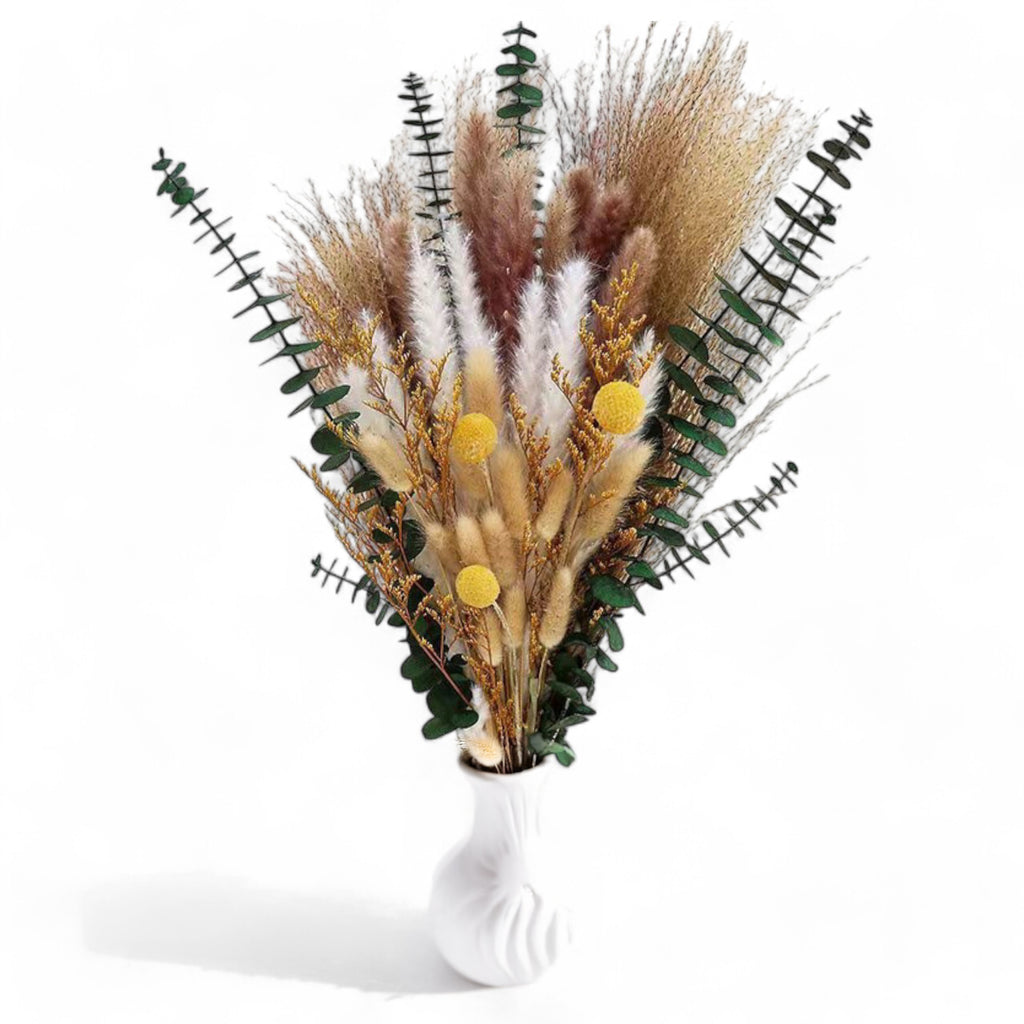 Alilang Decorative Dried Floral Bouquet with Greenery and Textured Accents for Home Decoration